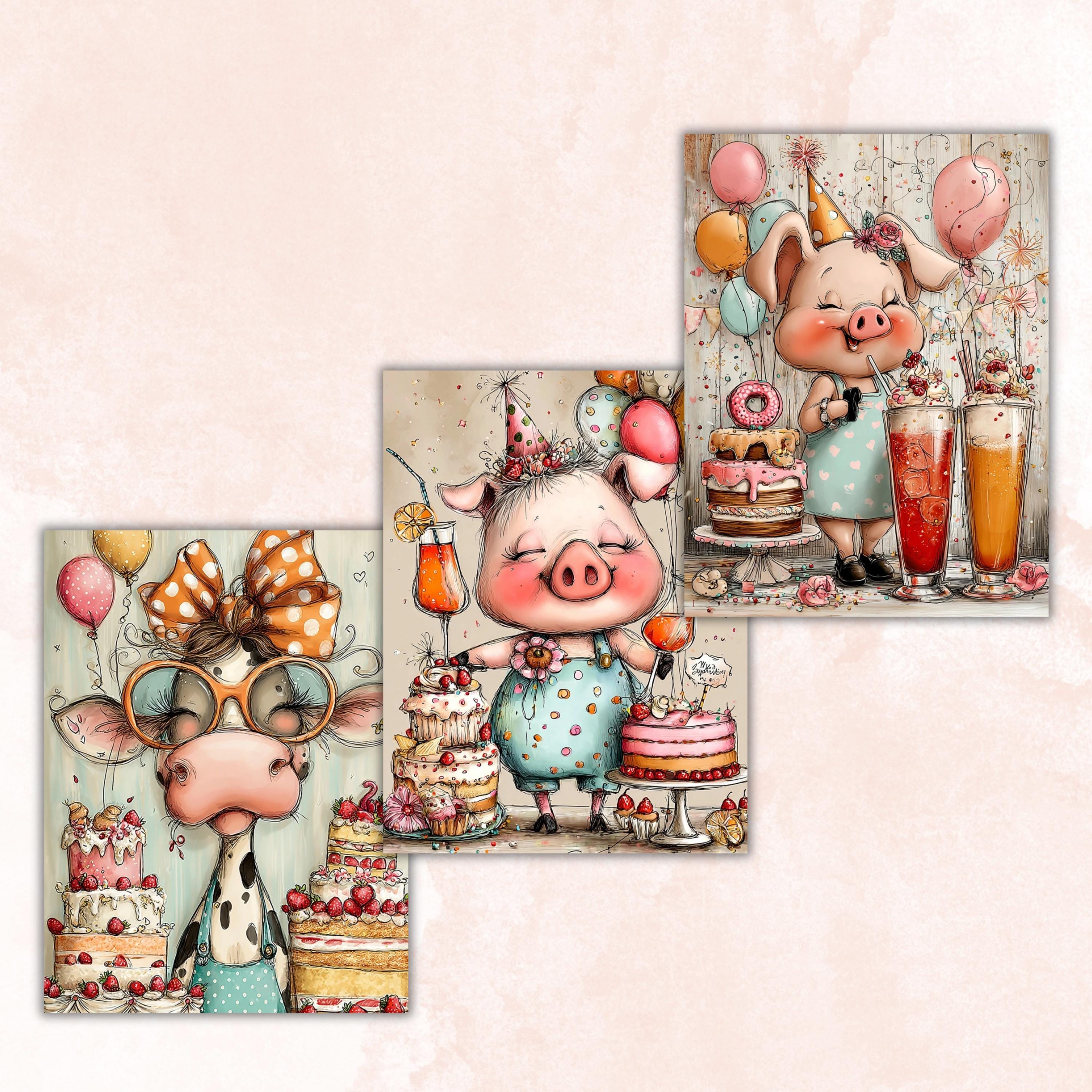 Birthday Cuties Digital Paper Pack | Quirky Whimsical Junk Journal Scrapbook (32 Sheets Letter Size)