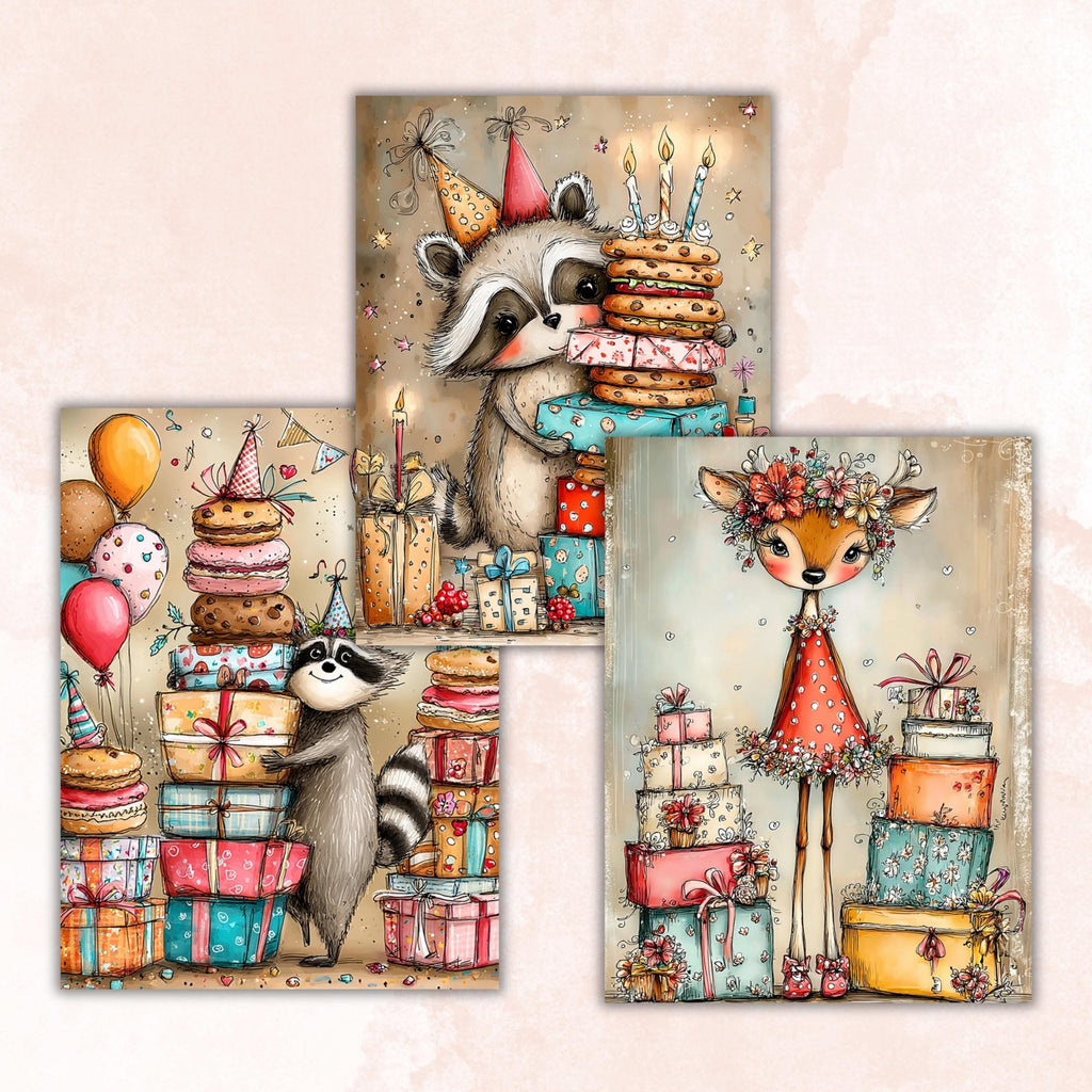 Birthday Cuties Digital Paper Pack | Quirky Whimsical Junk Journal Scrapbook (32 Sheets Letter Size)