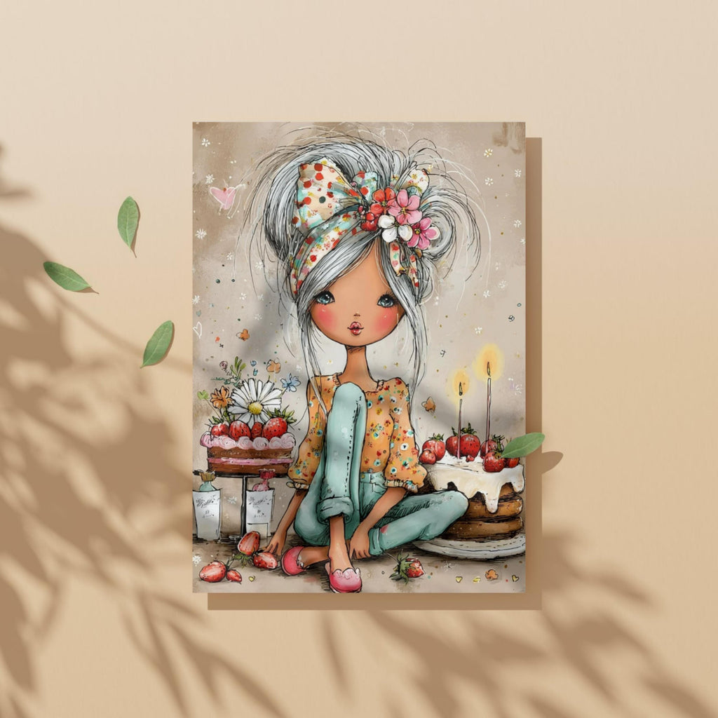 Birthday Girls Digital Paper Pack | Quirky Whimsical Junk Journal Scrapbook (32 Sheets Letter Size)