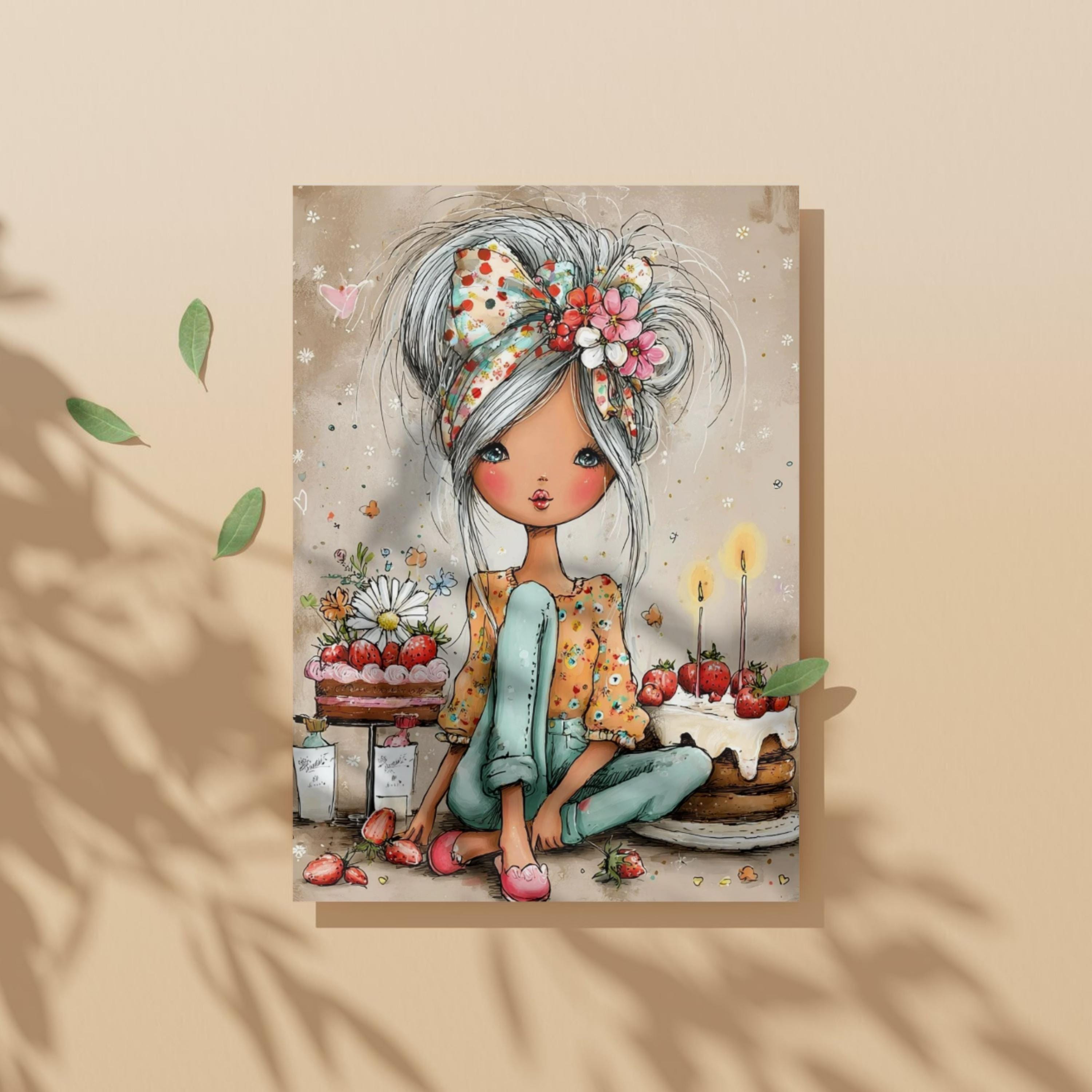 Birthday Girls Digital Paper Pack | Quirky Whimsical Junk Journal Scrapbook (32 Sheets Letter Size)