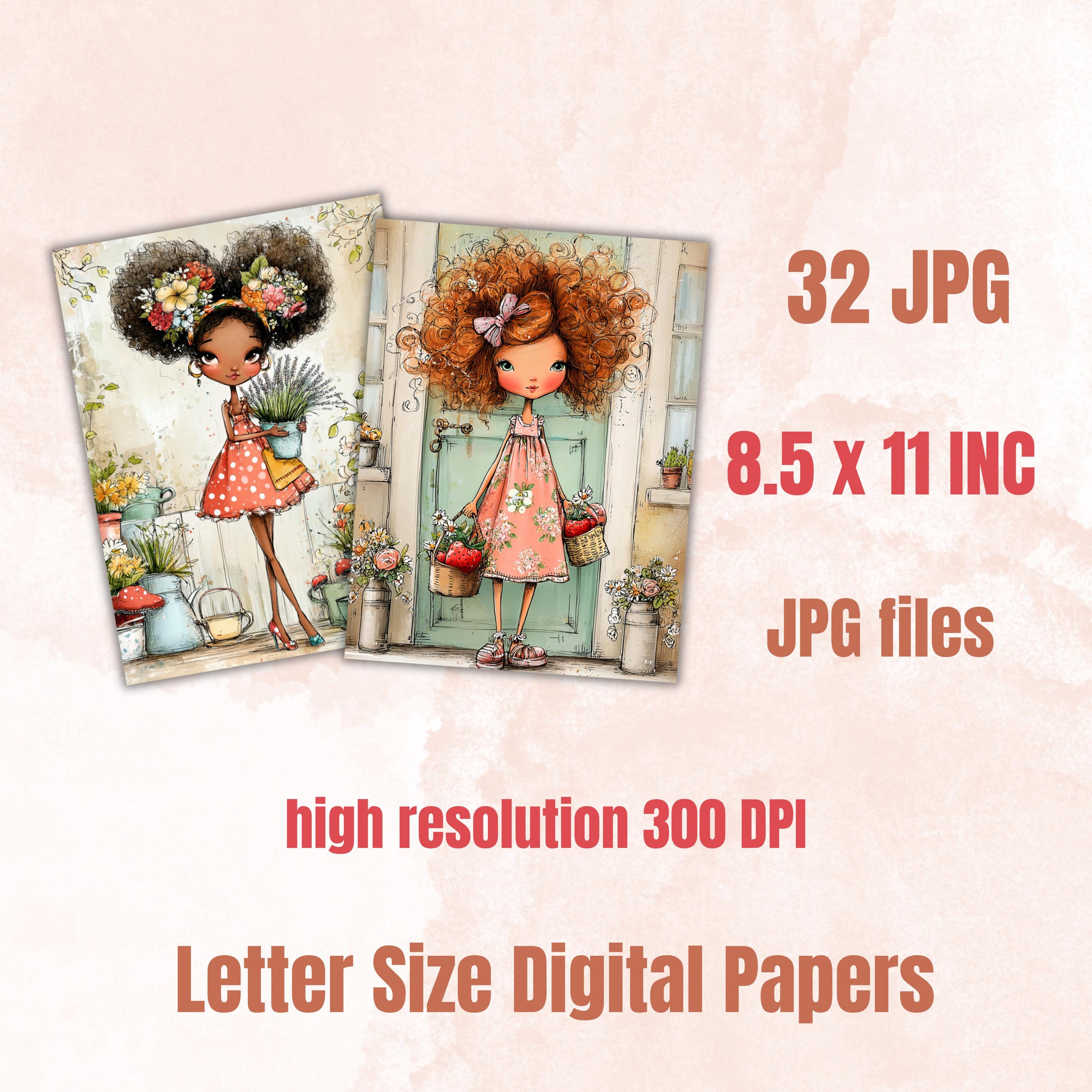 Cottage Girls Digital Paper Pack | Quirky Cottagecore Women Junk Journal Scrapbook Printable (Digital Download)