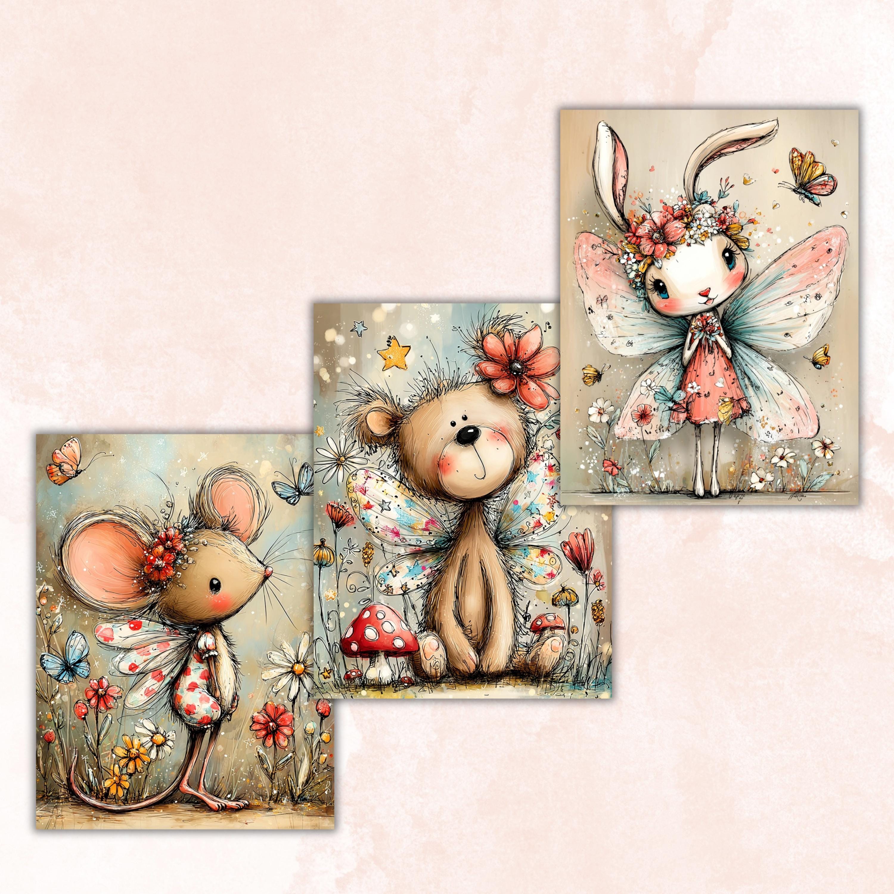 Fairy Animals Digital Paper Pack | Quirky Enchanted Wildlife Journal Scrapbook (32 Sheets, Instant Download)