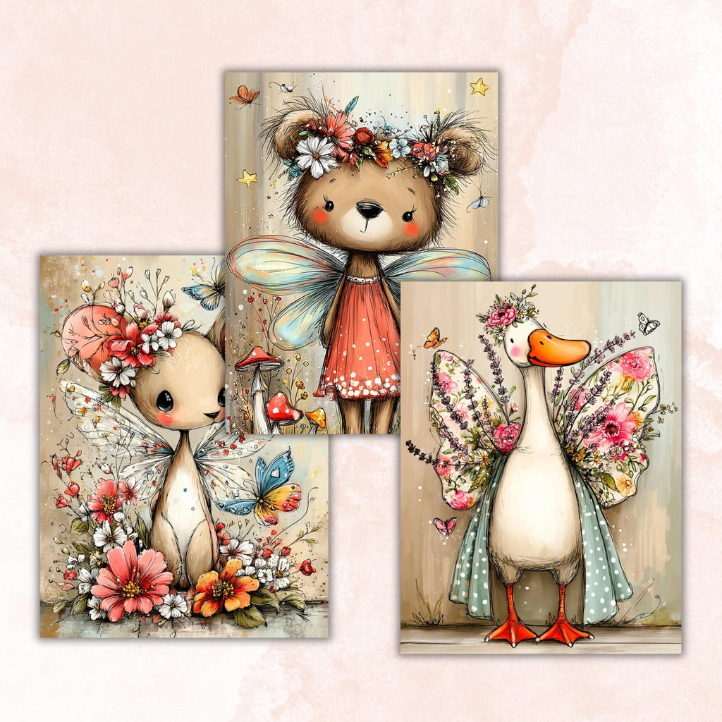 Fairy Animals Digital Paper Pack | Quirky Enchanted Wildlife Journal Scrapbook (32 Sheets, Instant Download)