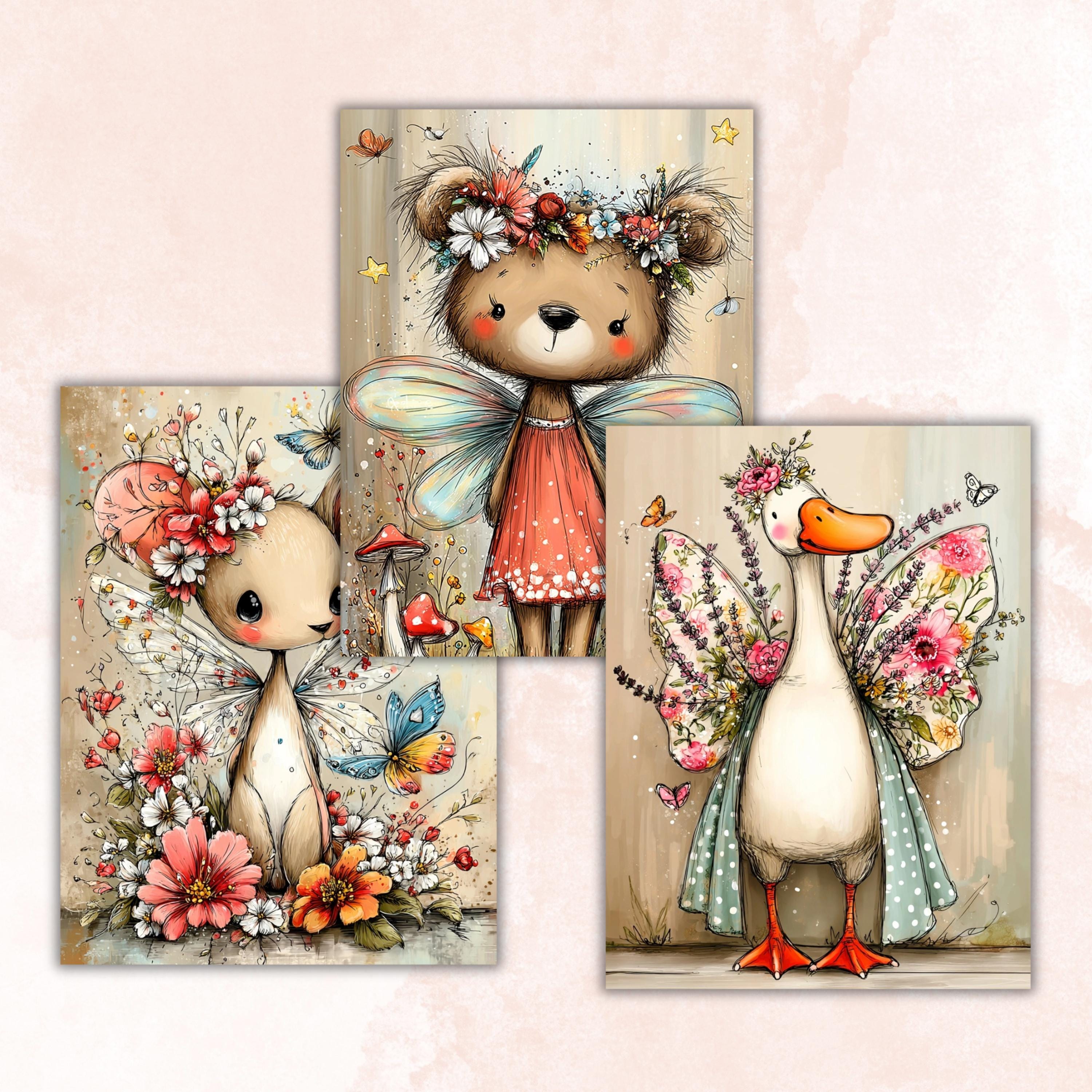 Fairy Animals Digital Paper Pack | Quirky Enchanted Wildlife Journal Scrapbook (32 Sheets, Instant Download)