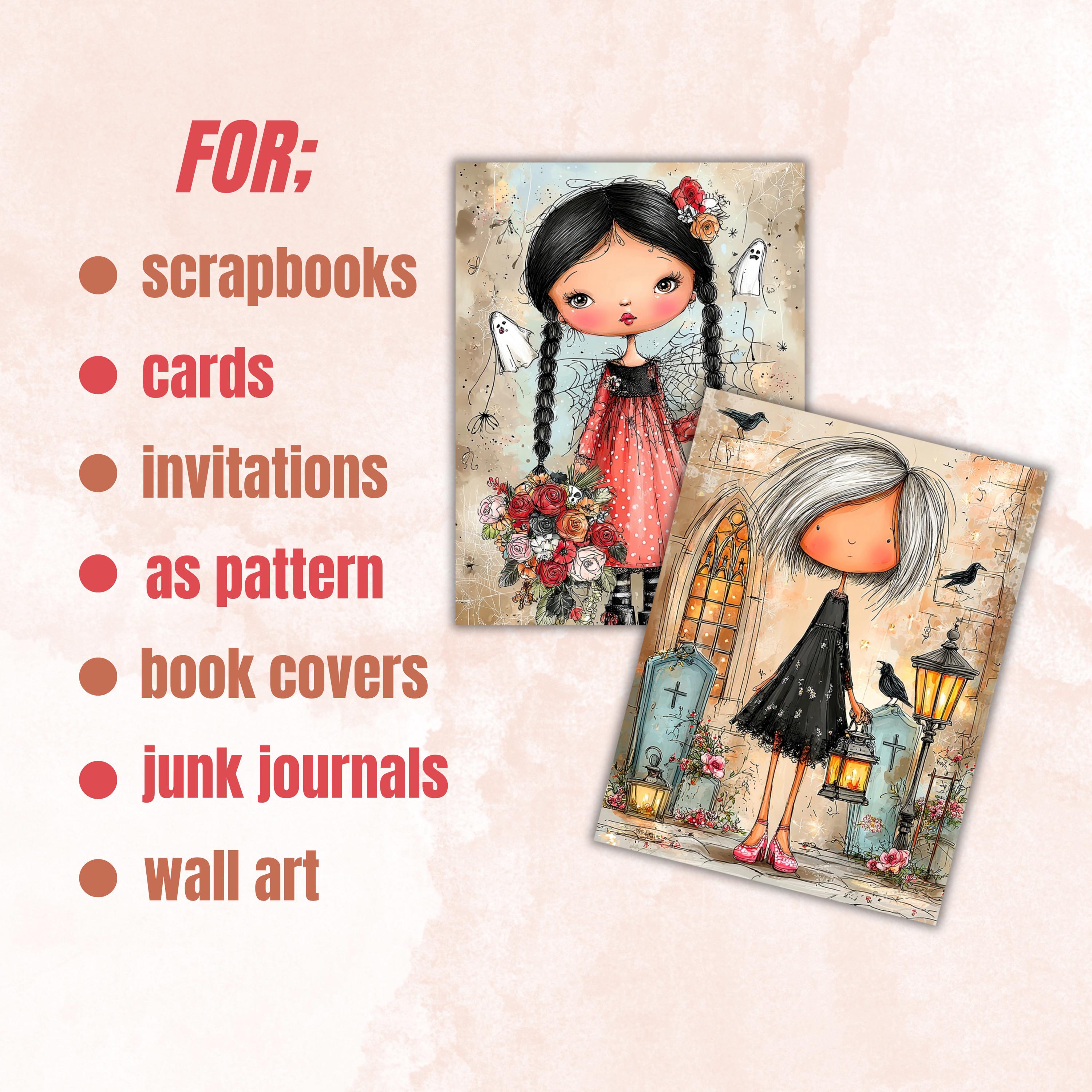 Spooky Girls Digital Paper Pack | Quirky Halloween Women Junk Journal Scrapbook (32 Sheets, Letter Size)