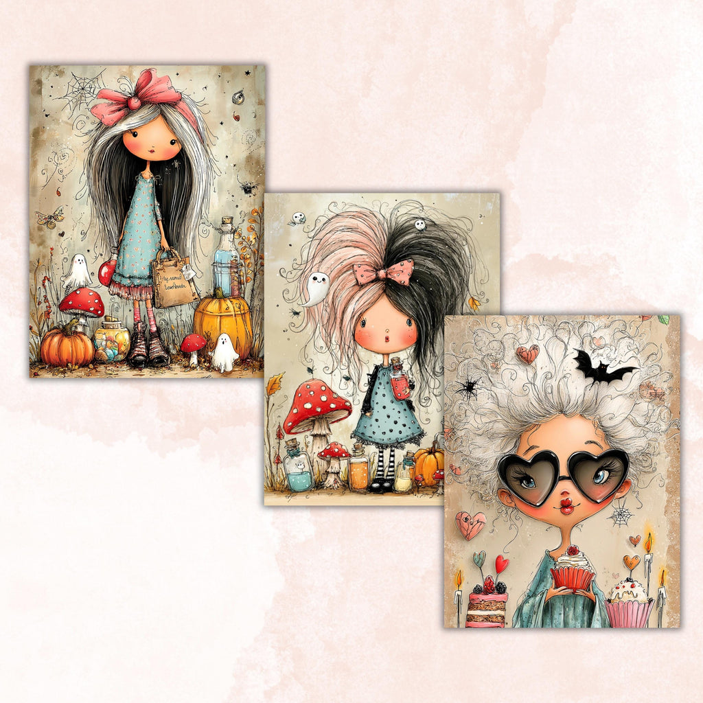Spooky Girls Digital Paper Pack | Quirky Halloween Women Junk Journal Scrapbook (32 Sheets, Letter Size)