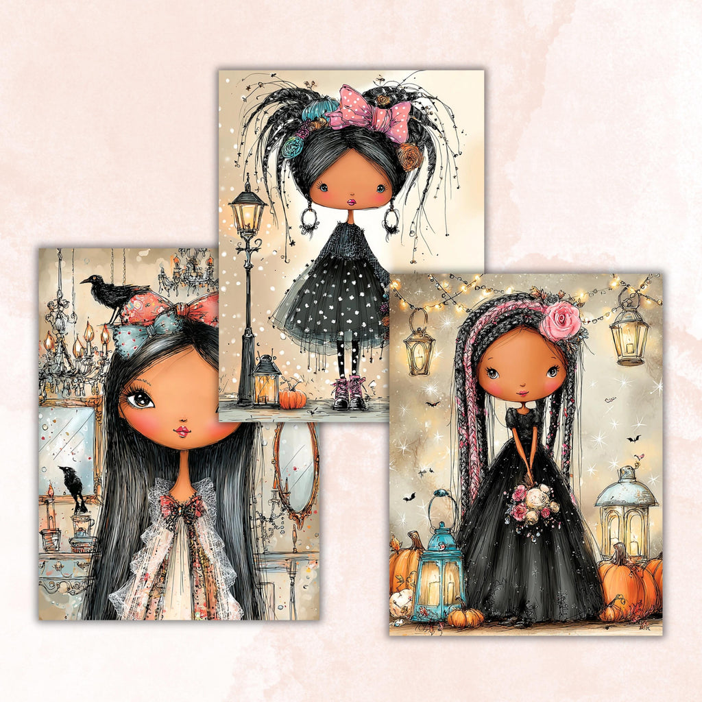 Spooky Girls Digital Paper Pack | Quirky Halloween Women Junk Journal Scrapbook (32 Sheets, Letter Size)