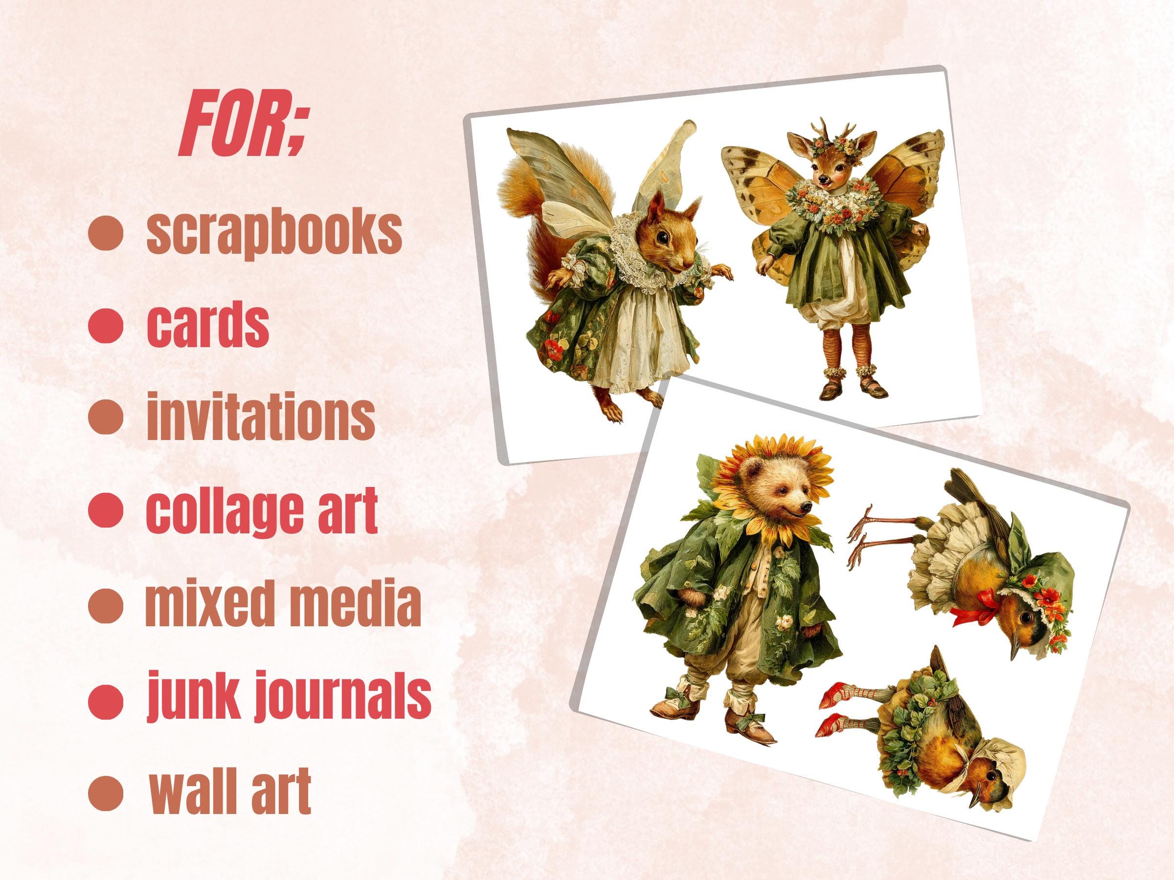 Fairytale Woodland Fussy Cuts Printable, 35 Quirky Forest Animals Cutouts, Cottagecore Ephemera Junk Journal Scrapbook Sheets
