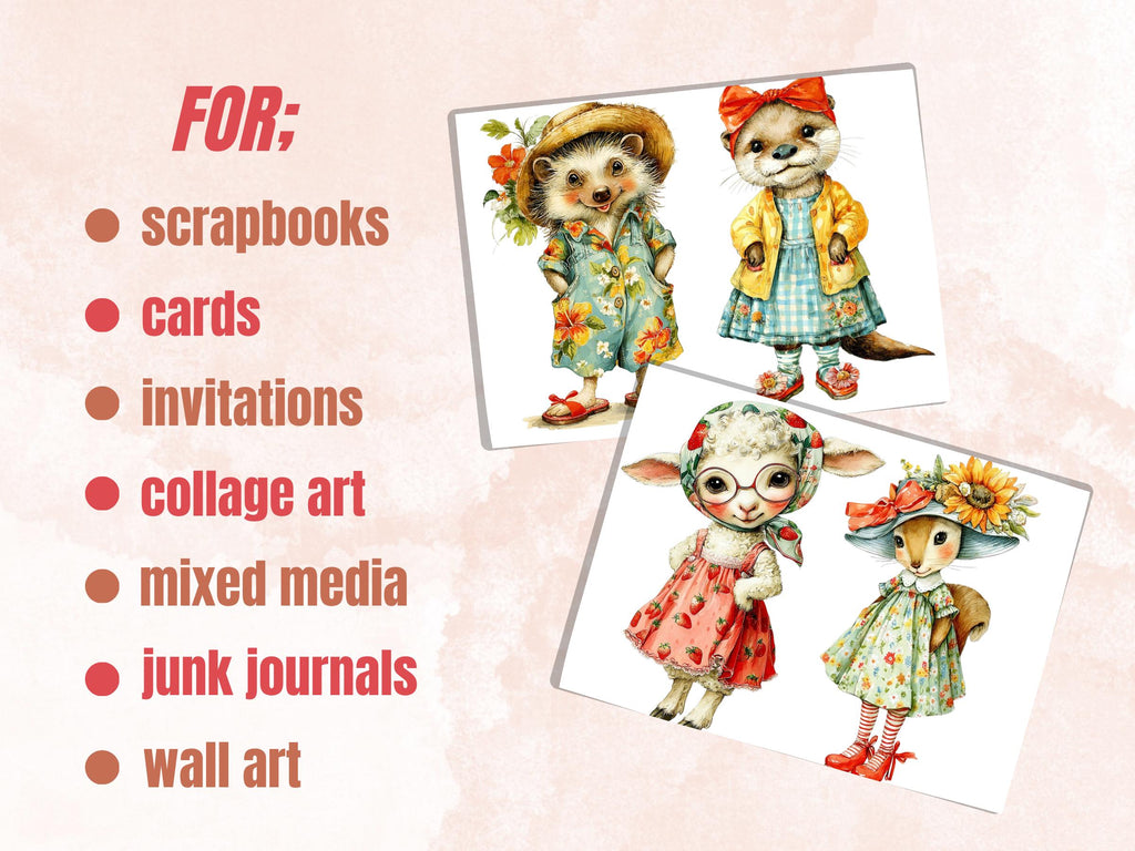 Summer Animals Fussy Cut Printable, 35 Quirky Beach Animal Cutouts, Tropical Ephemera Junk Journal Scrapbook Sheets