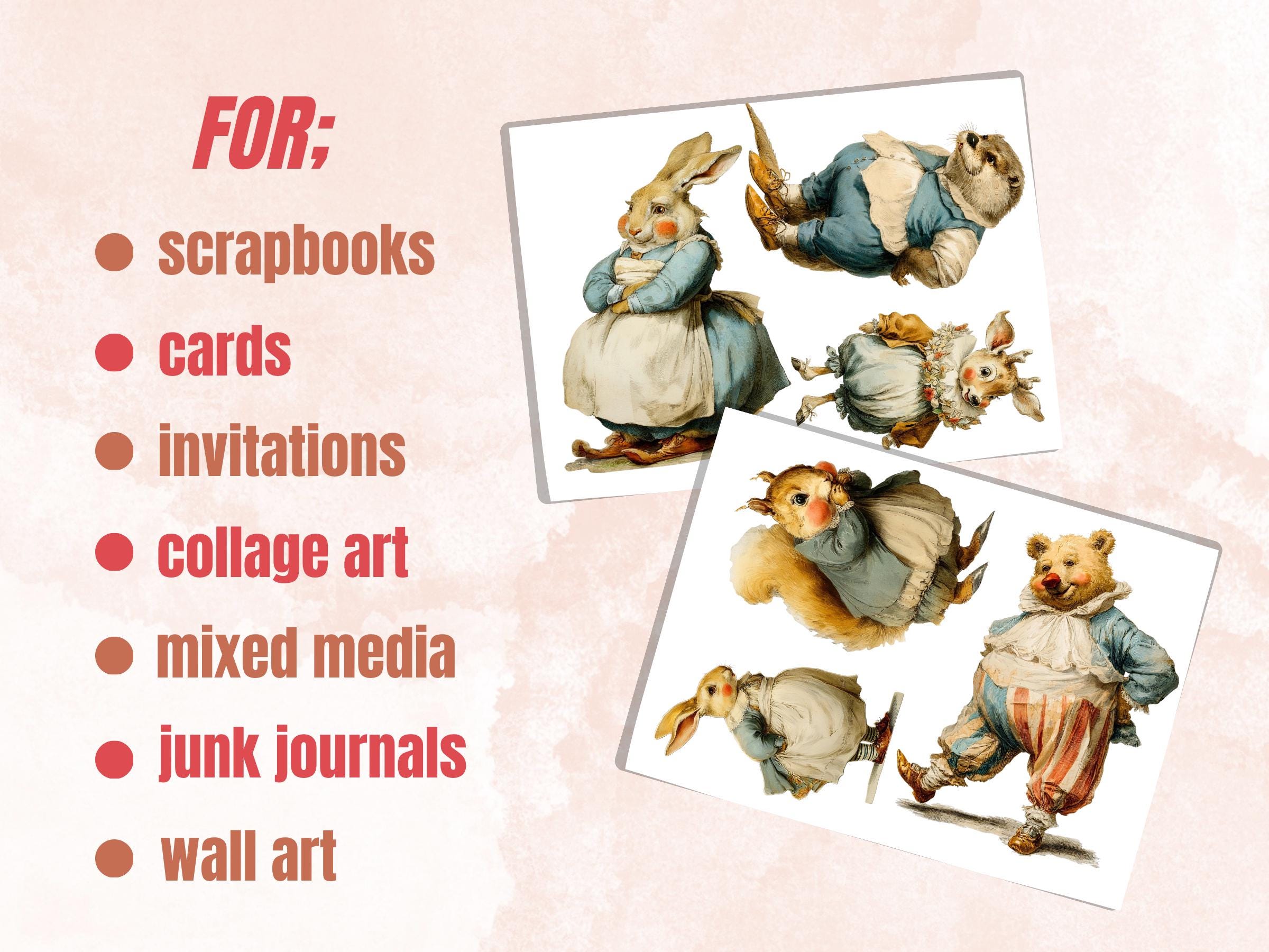 Curvy Woodland Fussy Cut Printable, 35 Quirky Forest Animals Cutouts, Cottagecore Ephemera Junk Journal Scrapbook Sheets