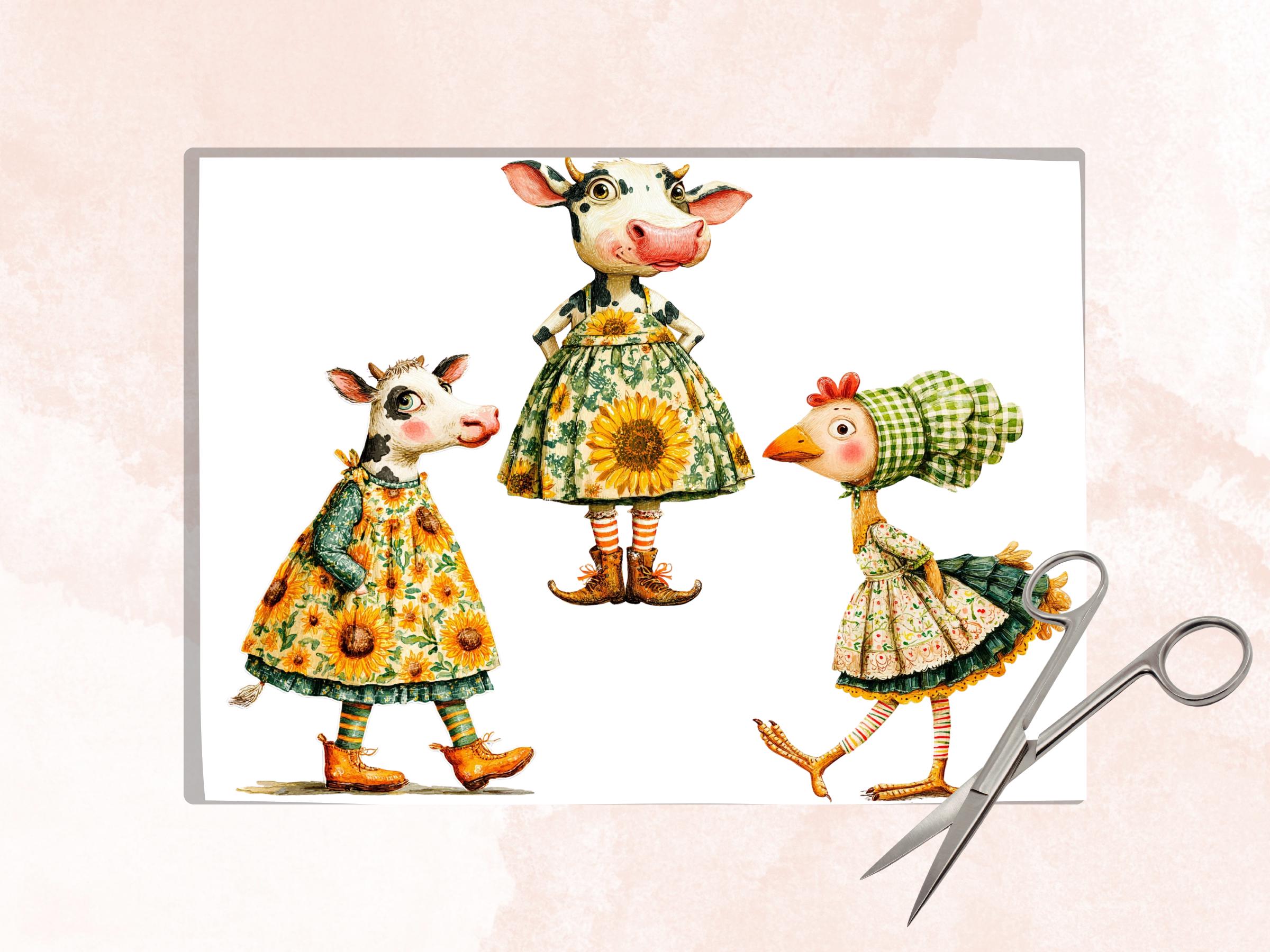 Quirky Farm Fussy Cut Printable, 35 Whimsical Farm Animals Cutouts, Country Ephemera Junk Journal Scrapbook Sheets