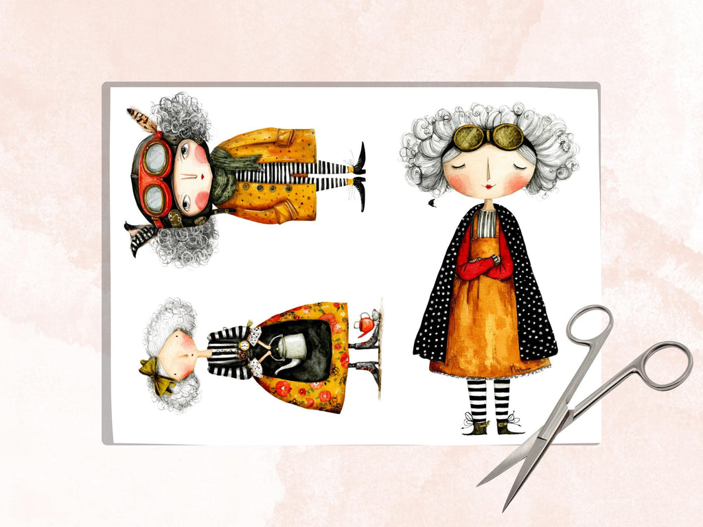 Steampunk Grandmas Fussy Cut Printable, 35 Whimsical Vintage Grandma Cutouts, Gothic Ephemera Junk Journal Scrapbook Sheets