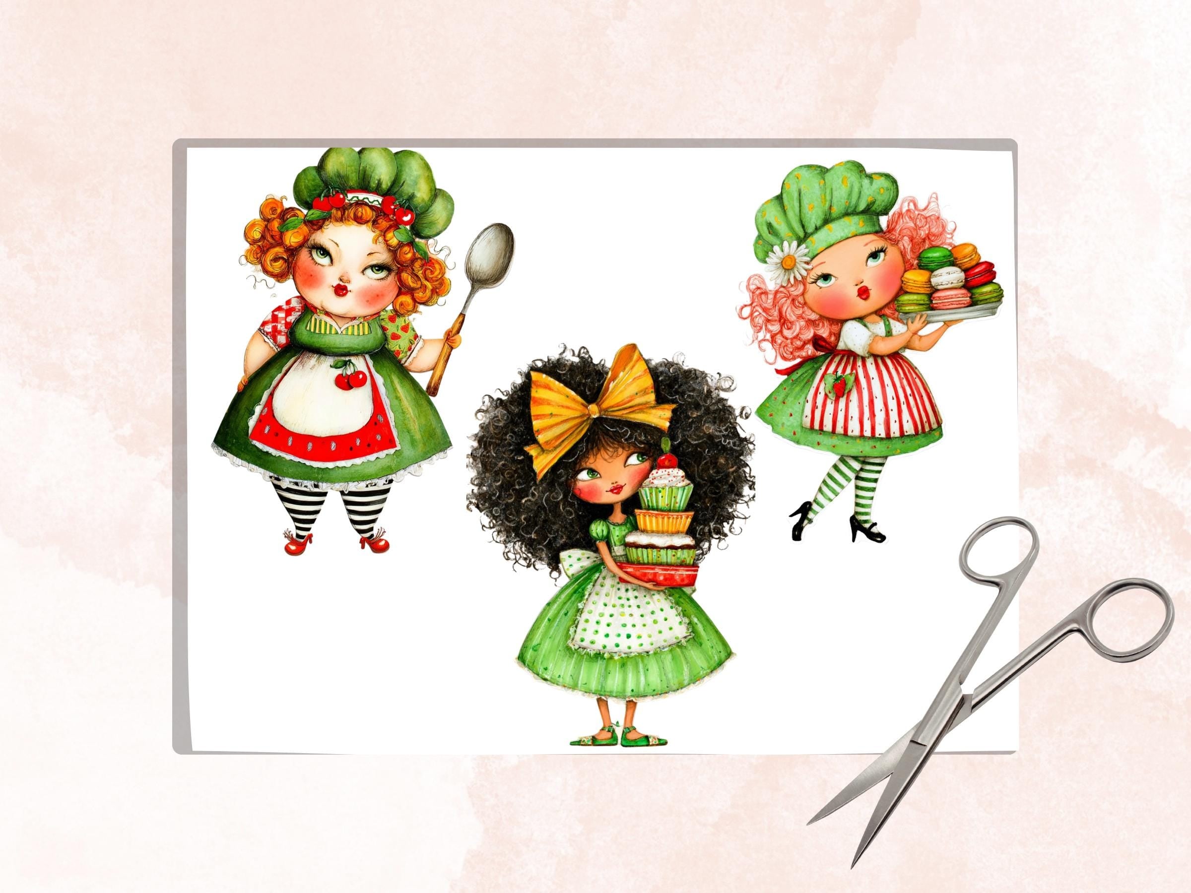 Curvy Chef Girls Fussy Cut Printable, 35 Quirky Cooking Girl Cutouts, Kitchen Ephemera Junk Journal Scrapbook Sheets