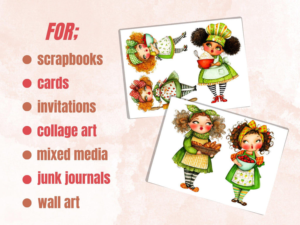 Curvy Chef Girls Fussy Cut Printable, 35 Quirky Cooking Girl Cutouts, Kitchen Ephemera Junk Journal Scrapbook Sheets