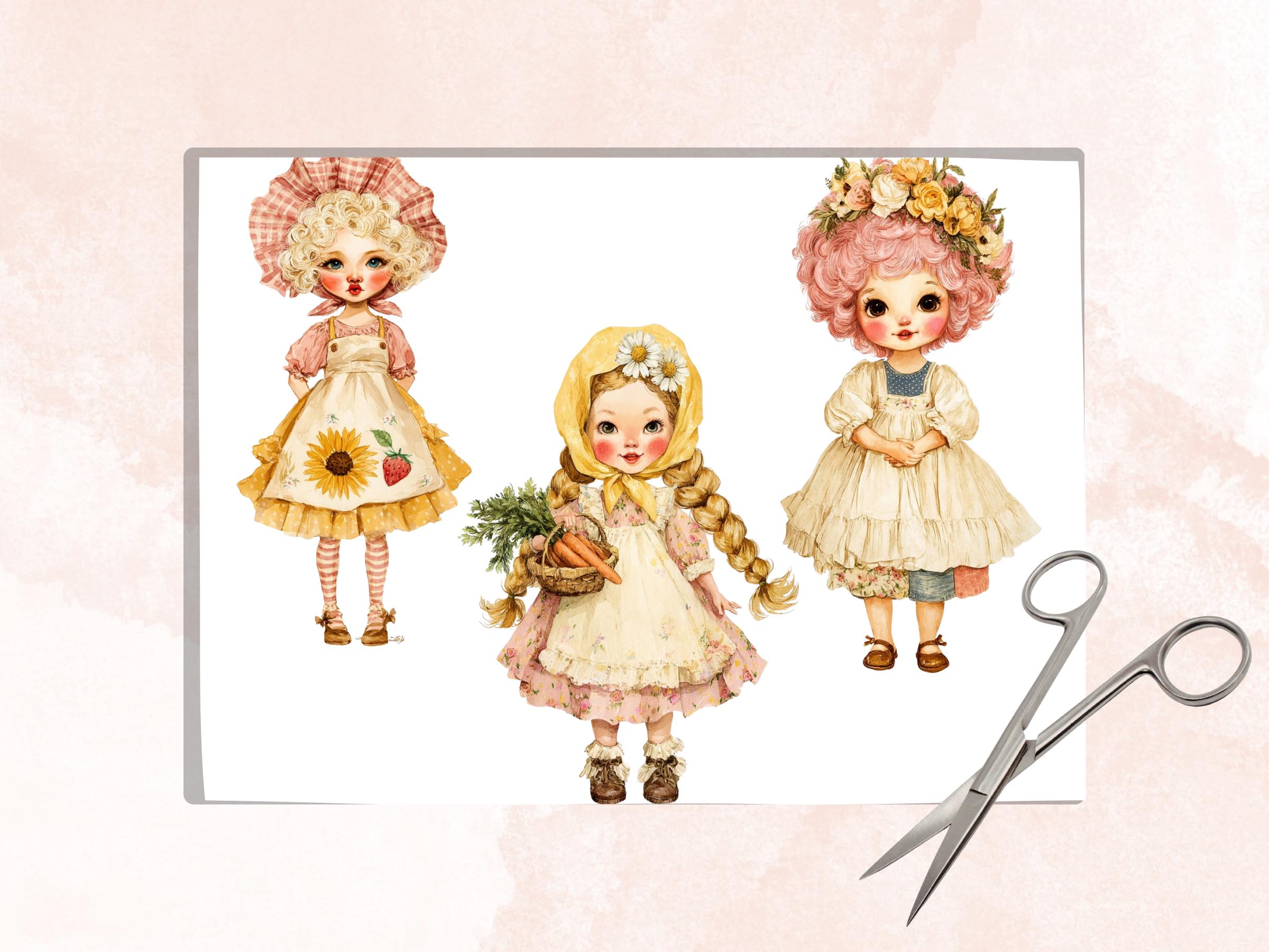 Cottage Girls Fussy Cut Printable, 35 Whimsical Cottagecore Girl Cutouts, Cozy Ephemera Junk Journal Scrapbook Sheets