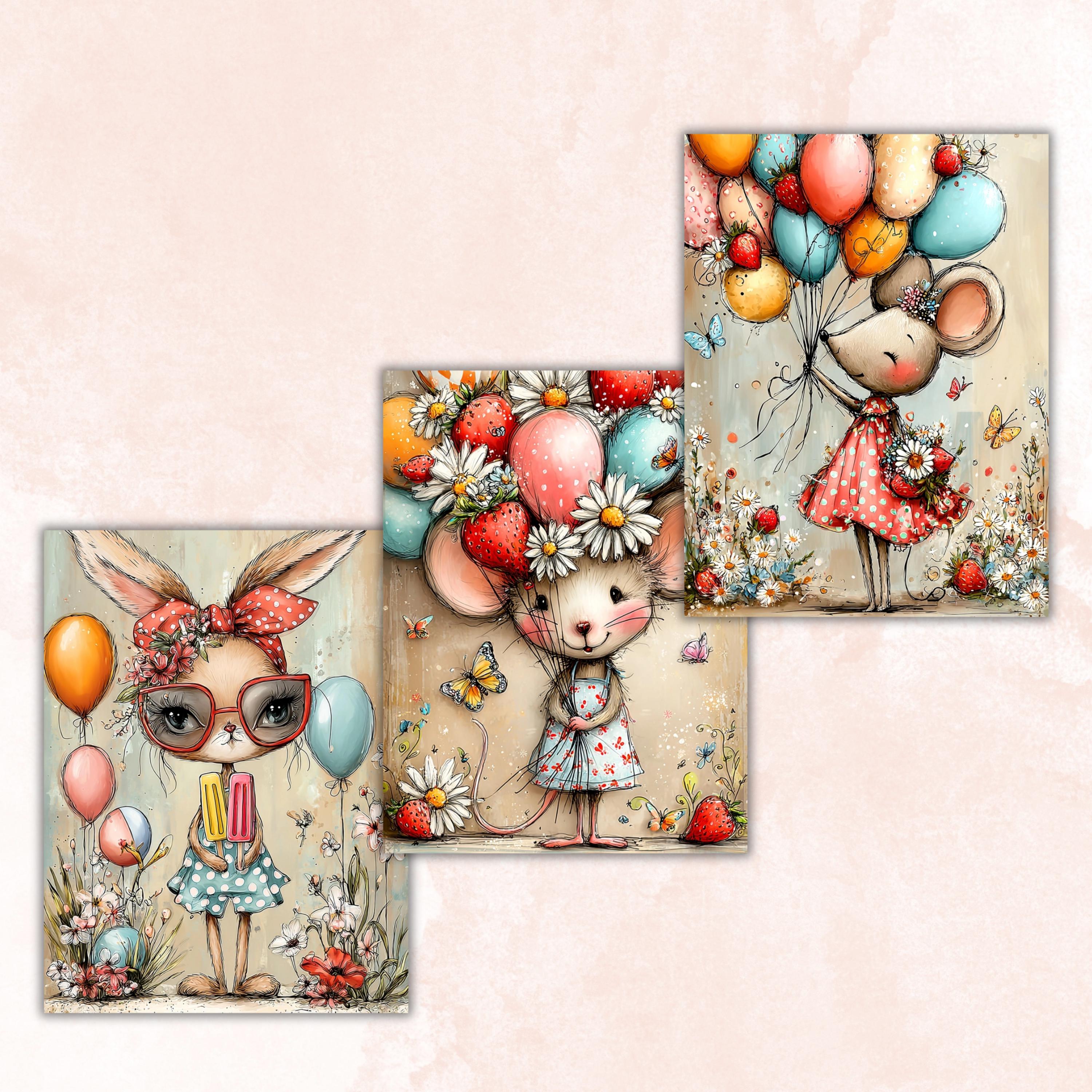 Quirky Summer Animals Digital Paper Pack | Whimsical Wildlife Junk Journal Scrapbook Printable, 32 Sheets Letter Size Instant Download