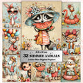 Quirky Summer Animals Digital Paper Pack | Whimsical Wildlife Junk Journal Scrapbook Printable, 32 Sheets Letter Size Instant Download