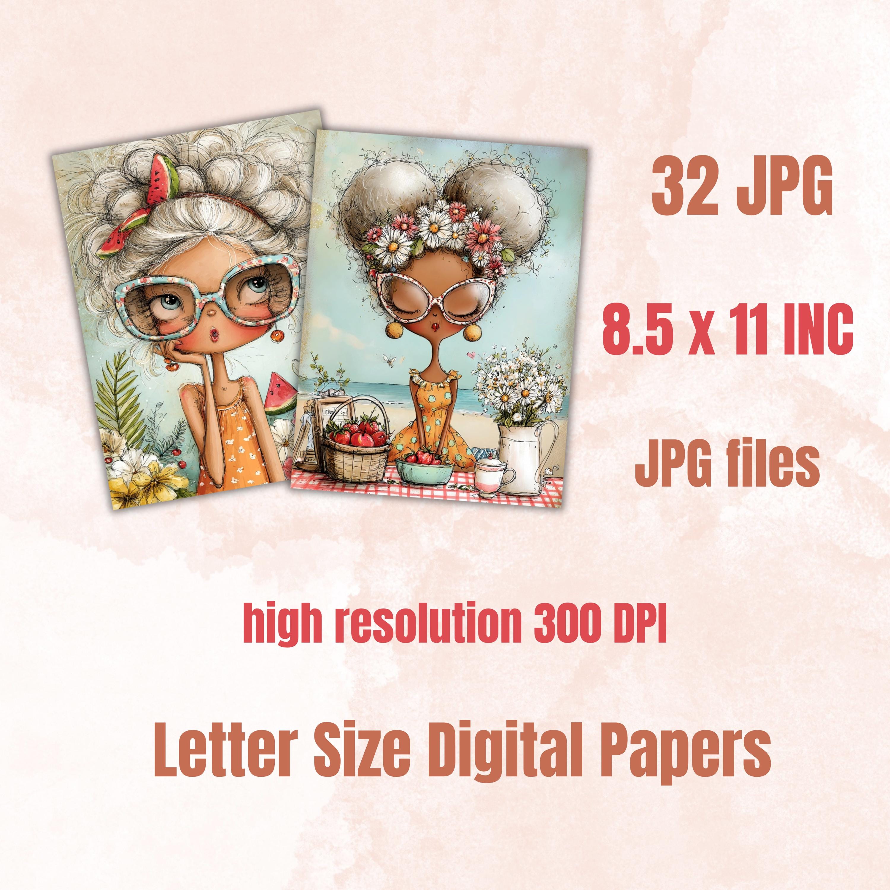 Whimsy Grandmas Digital Paper Pack | Quirky Funny Old Lady Junk Journal Scrapbook Printable, 32 Sheets Letter Size Instant Download