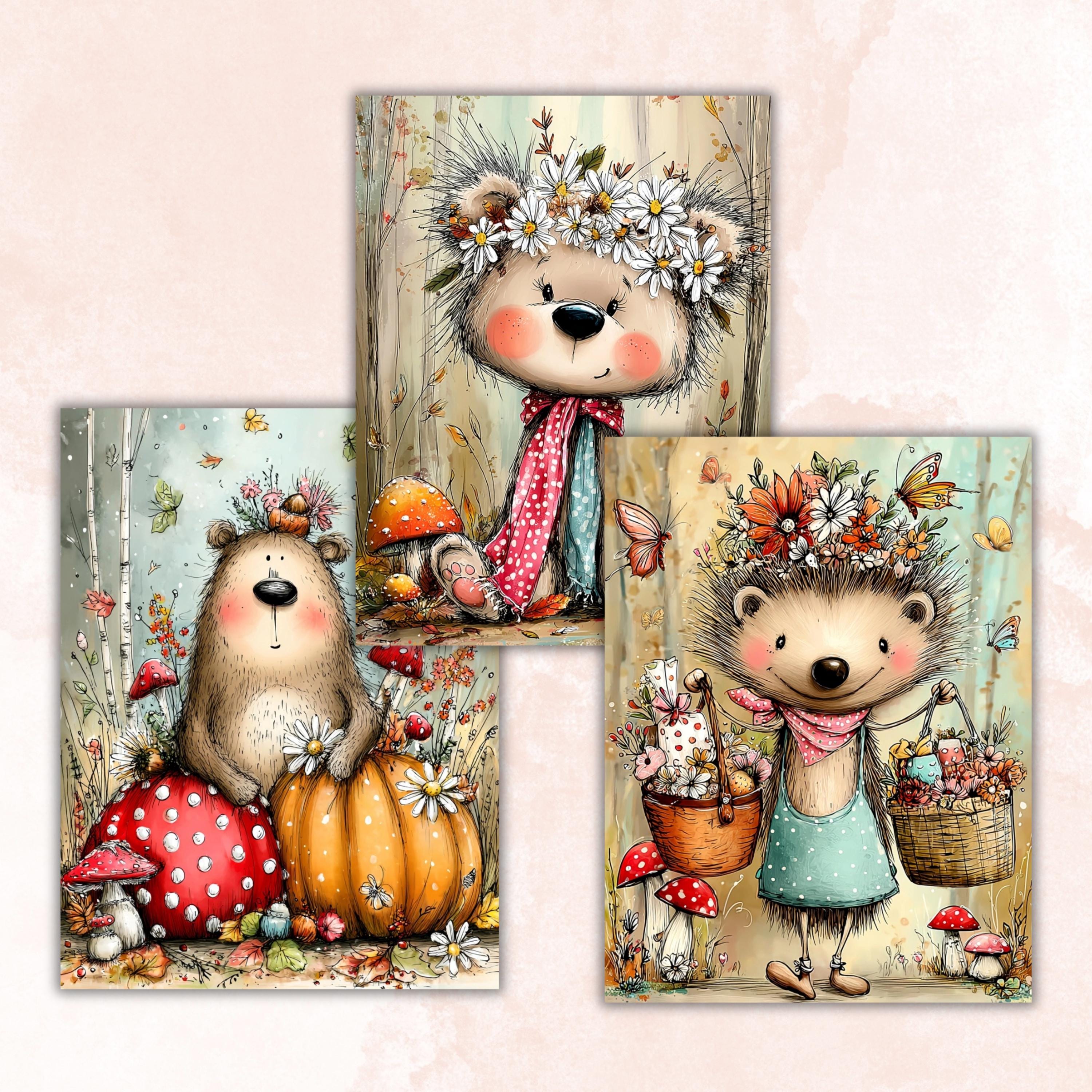 Woodland Cuties Digital Paper Set | Quirky Forest Animals Whimsical Junk Journal Scrapbook Printable, 32 Sheets Letter Size Instant Download