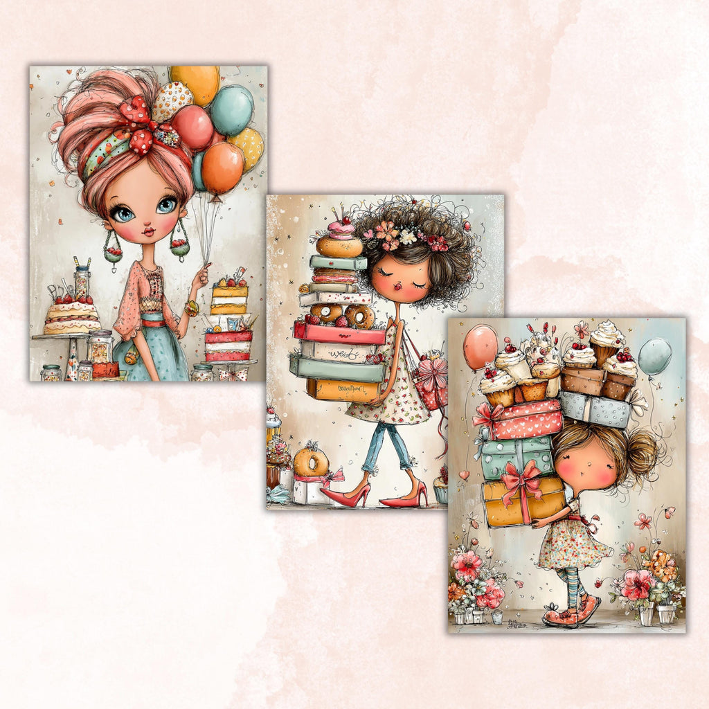 Birthday Girls Digital Paper Pack | Quirky Whimsical Junk Journal Scrapbook (32 Sheets Letter Size)