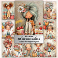Birthday Girls Digital Paper Pack | Quirky Whimsical Junk Journal Scrapbook (32 Sheets Letter Size)