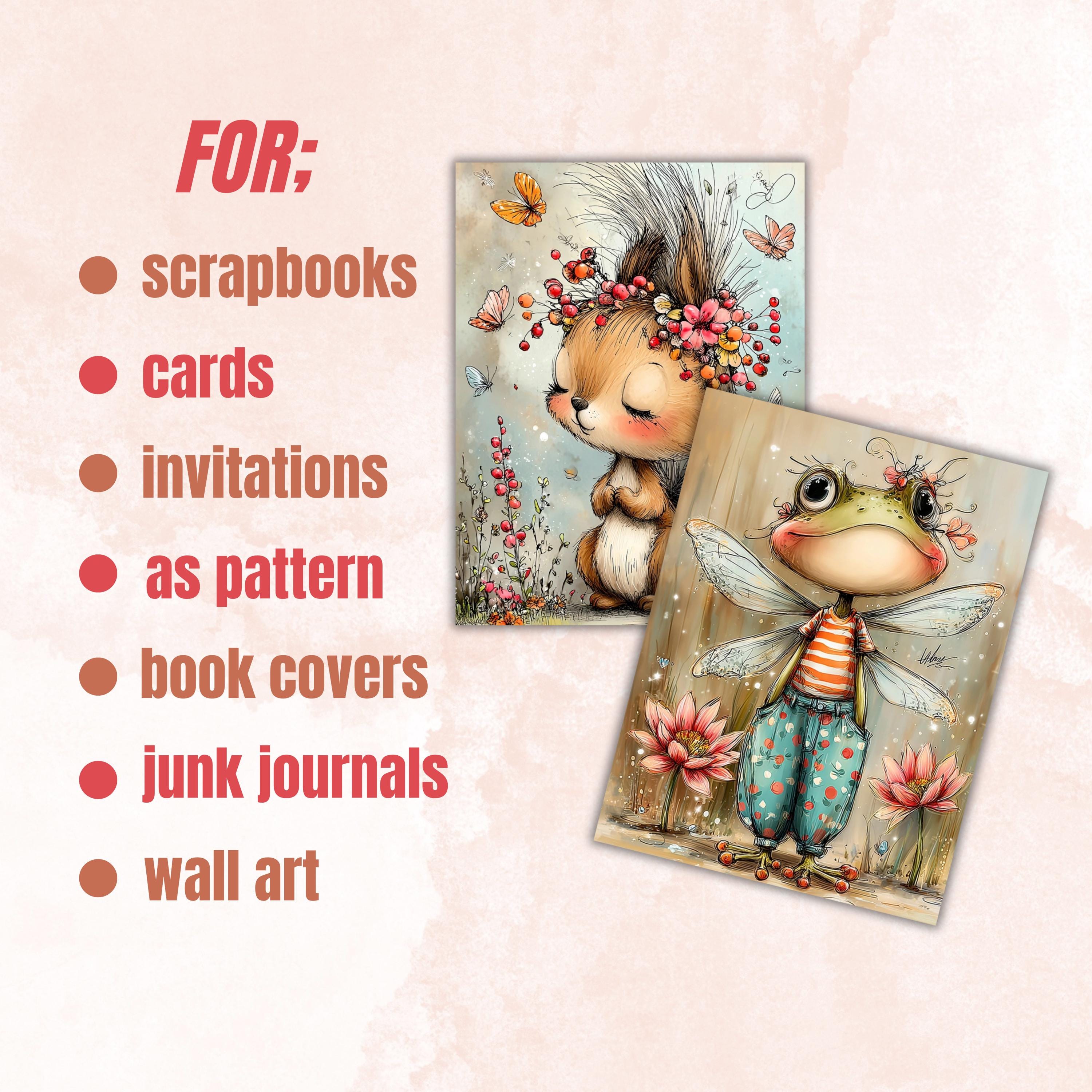 Fairy Animals Digital Paper Pack | Quirky Enchanted Wildlife Journal Scrapbook (32 Sheets, Instant Download)