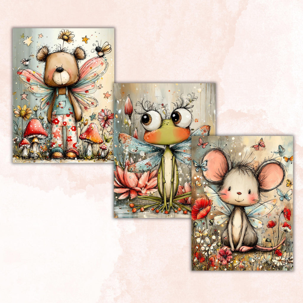 Fairy Animals Digital Paper Pack | Quirky Enchanted Wildlife Journal Scrapbook (32 Sheets, Instant Download)