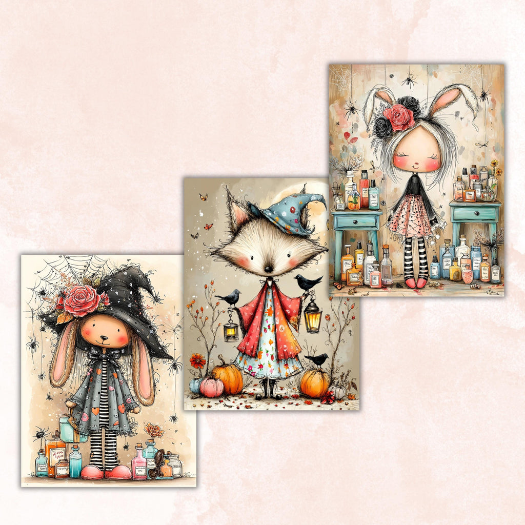 Spooky Animals Digital Paper Pack | Quirky Halloween Creatures Junk Journal (32 Sheets)