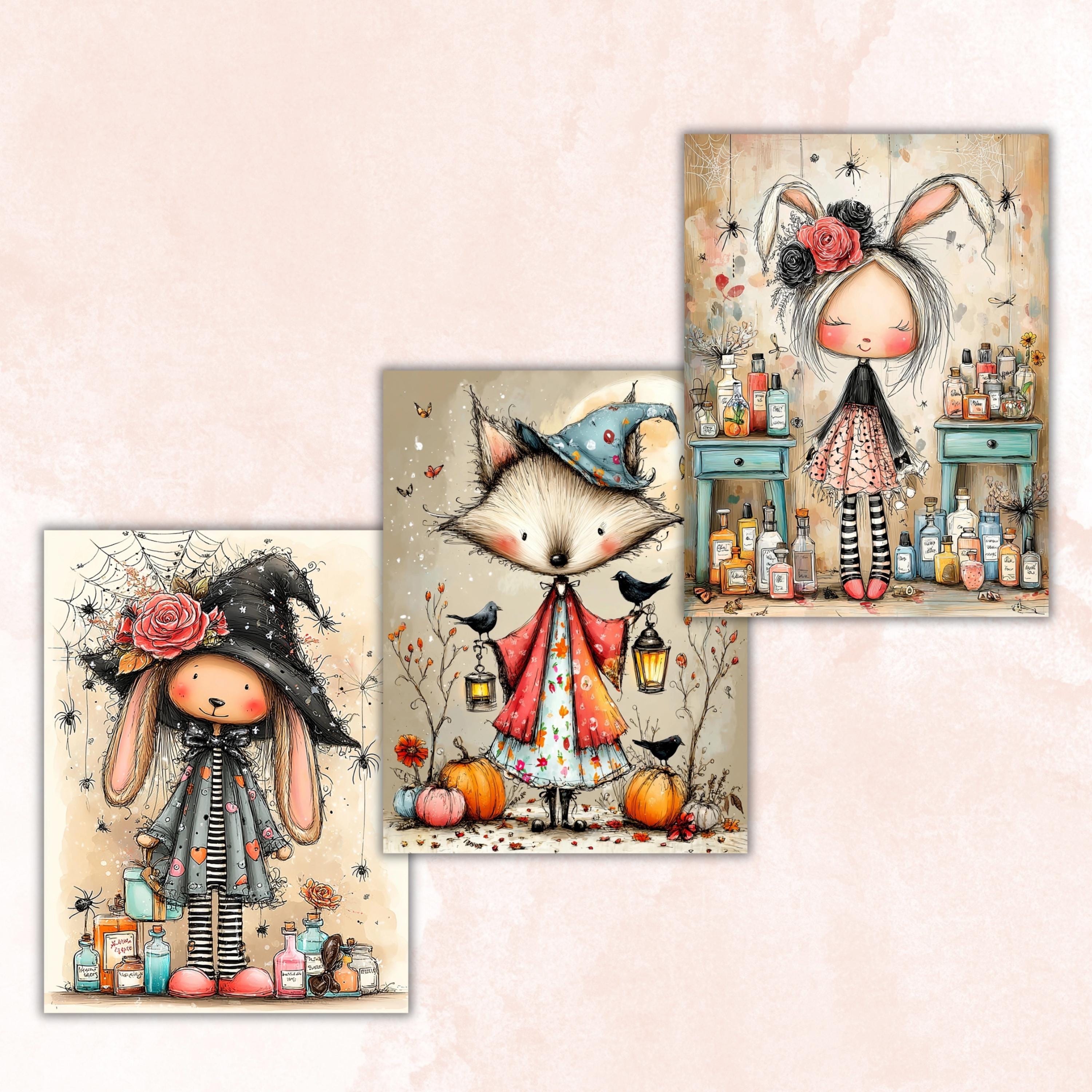 Spooky Animals Digital Paper Pack | Quirky Halloween Creatures Junk Journal (32 Sheets)