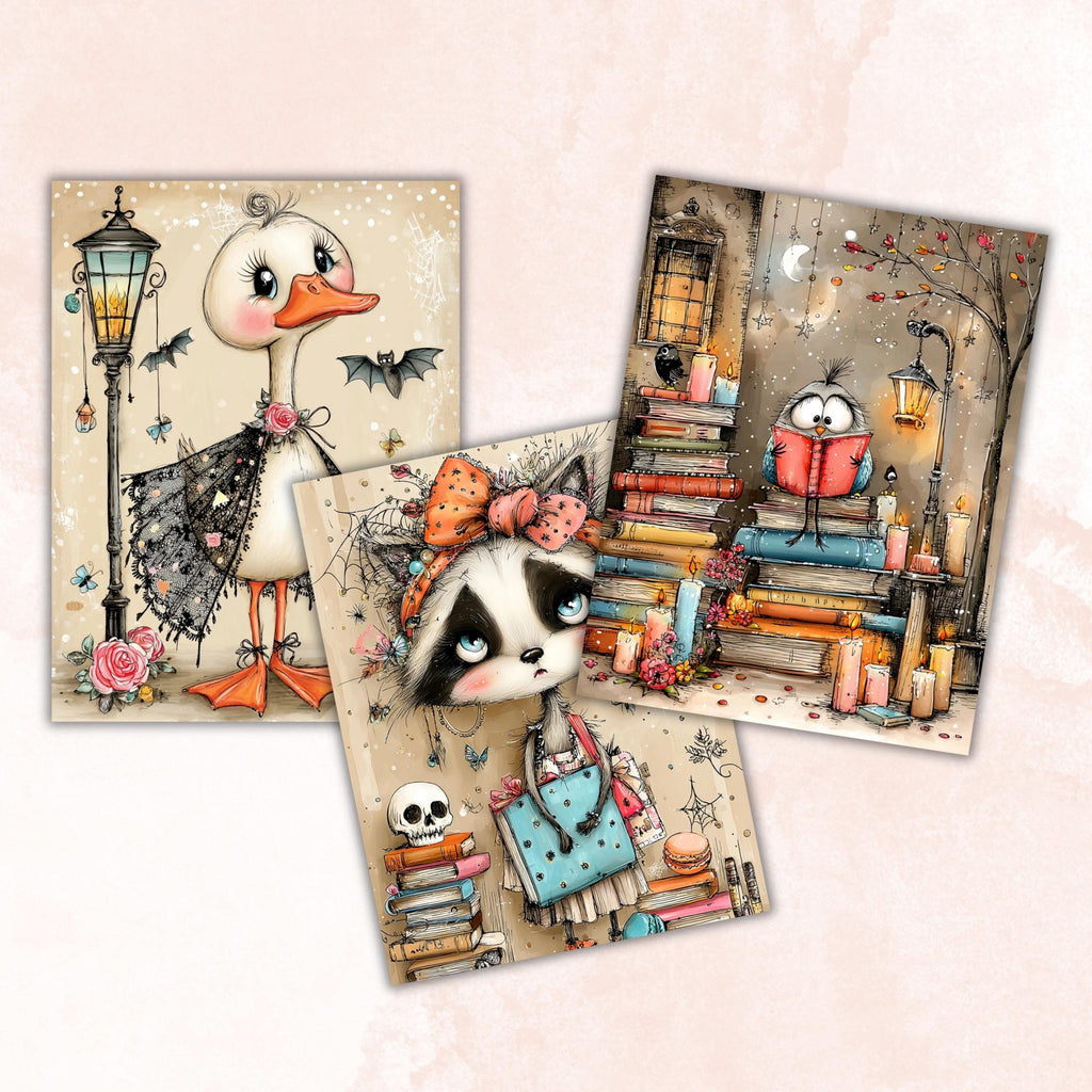Spooky Animals Digital Paper Pack | Quirky Halloween Creatures Junk Journal (32 Sheets)