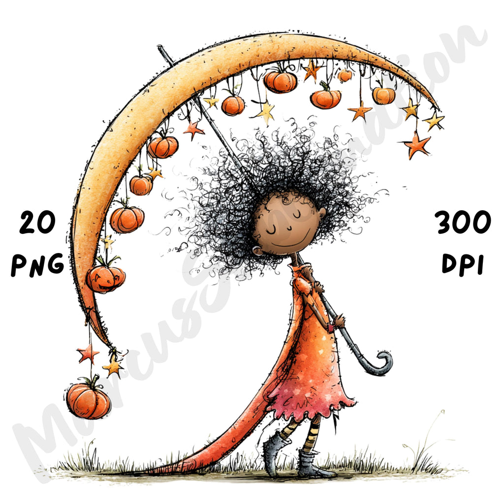 Afro Halloween Girl Quirky Clipart