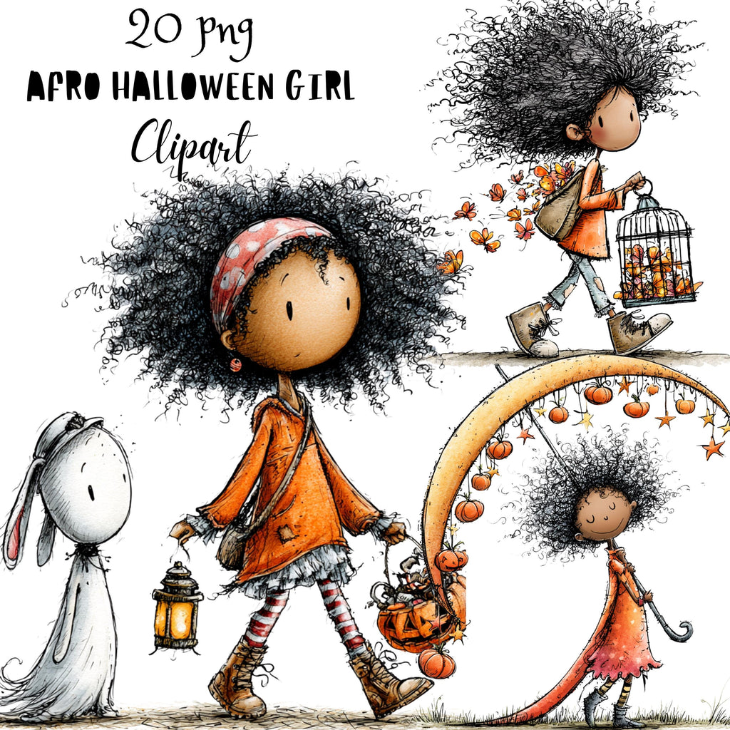 Afro Halloween Girl Quirky Clipart