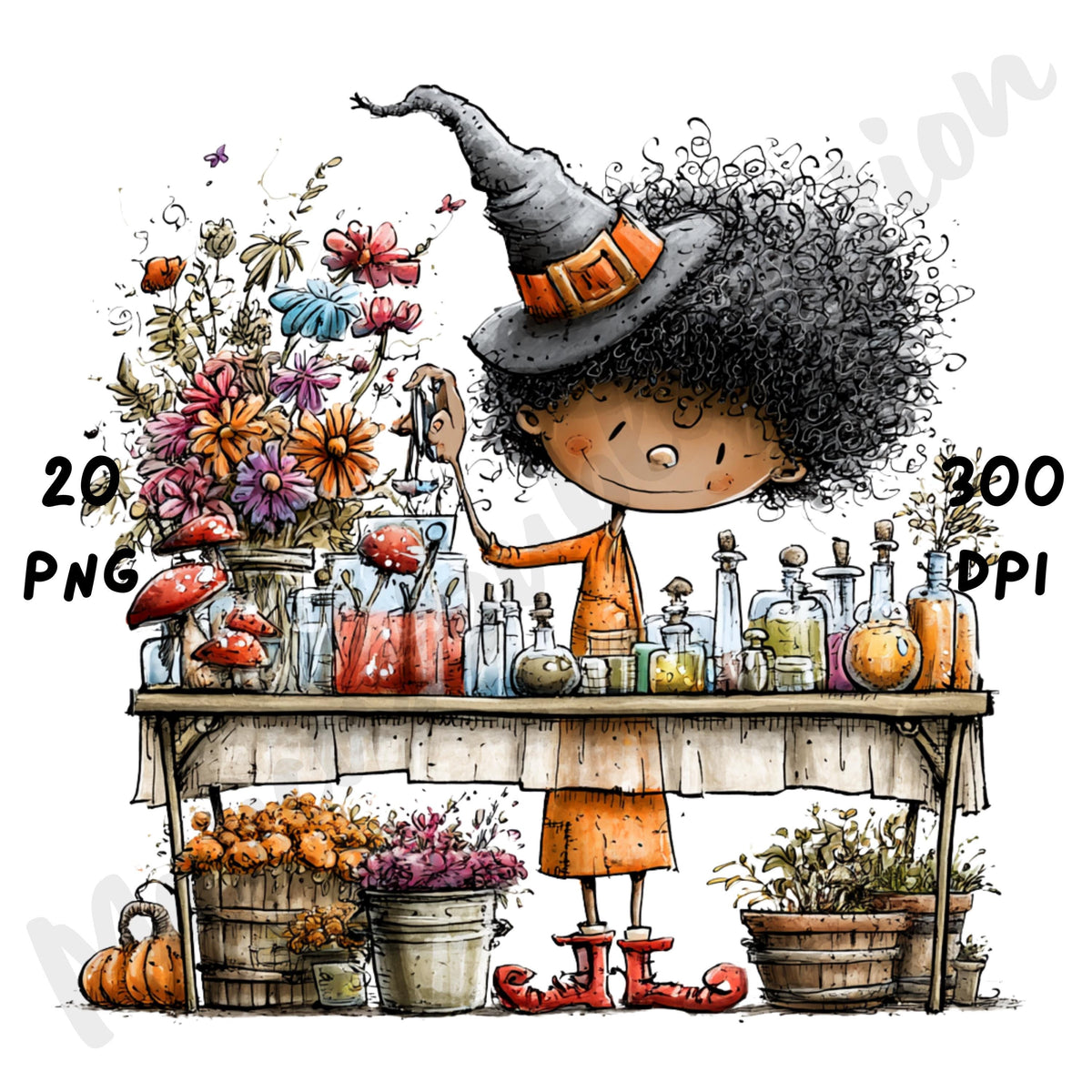 Afro Halloween Girl Quirky Clipart