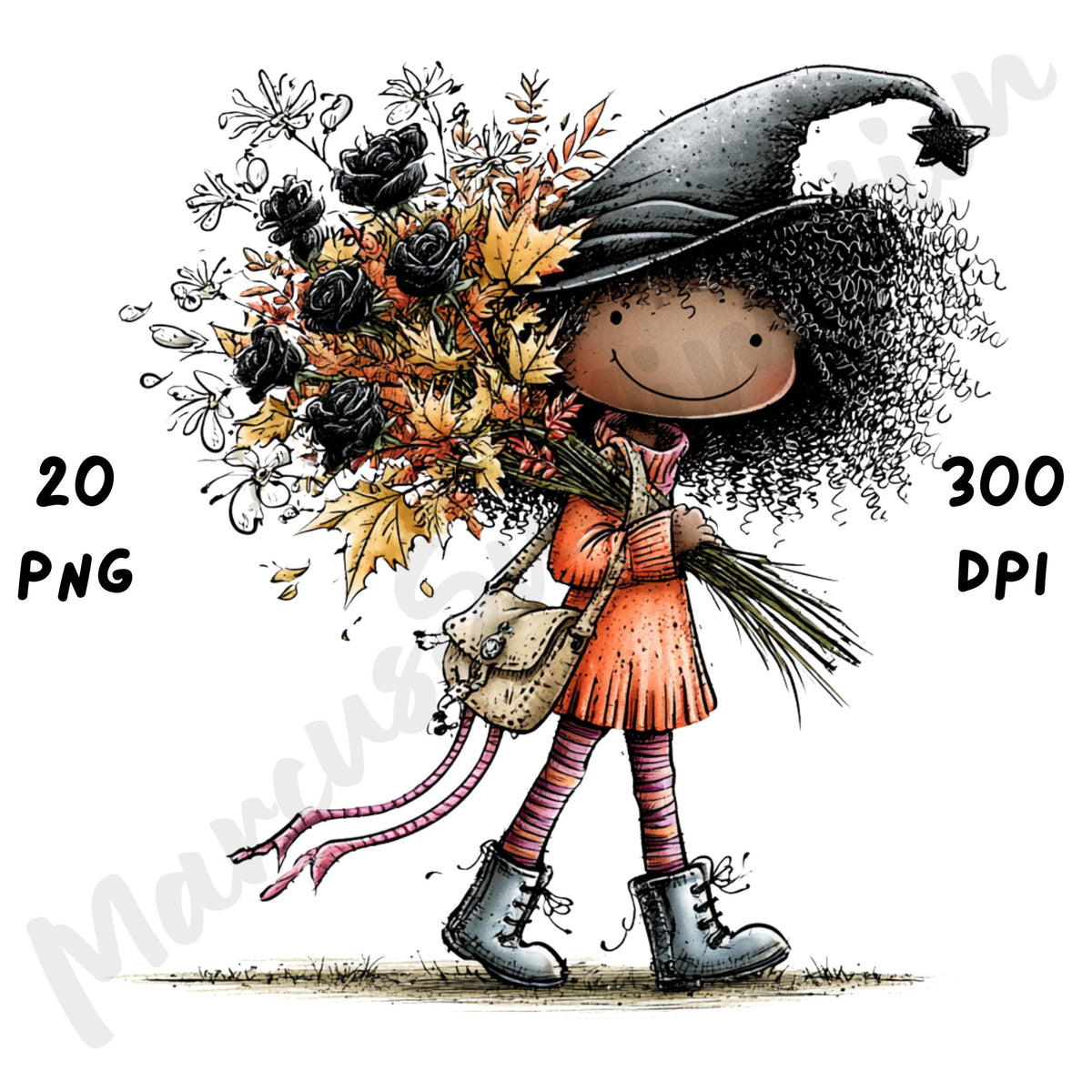 Afro Halloween Girl Quirky Clipart