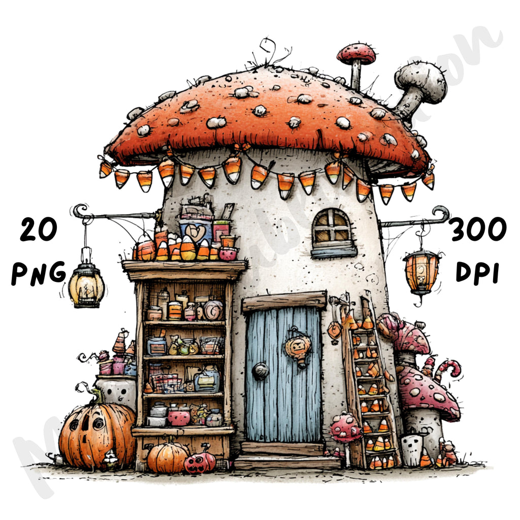 Haunted Mushrooms Quirky Clipart