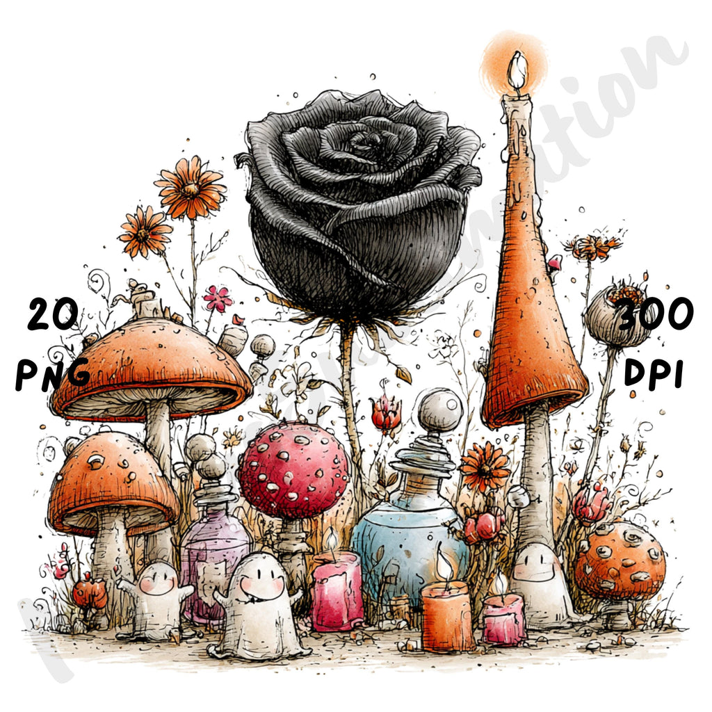 Halloween Flowers Quirky Clipart