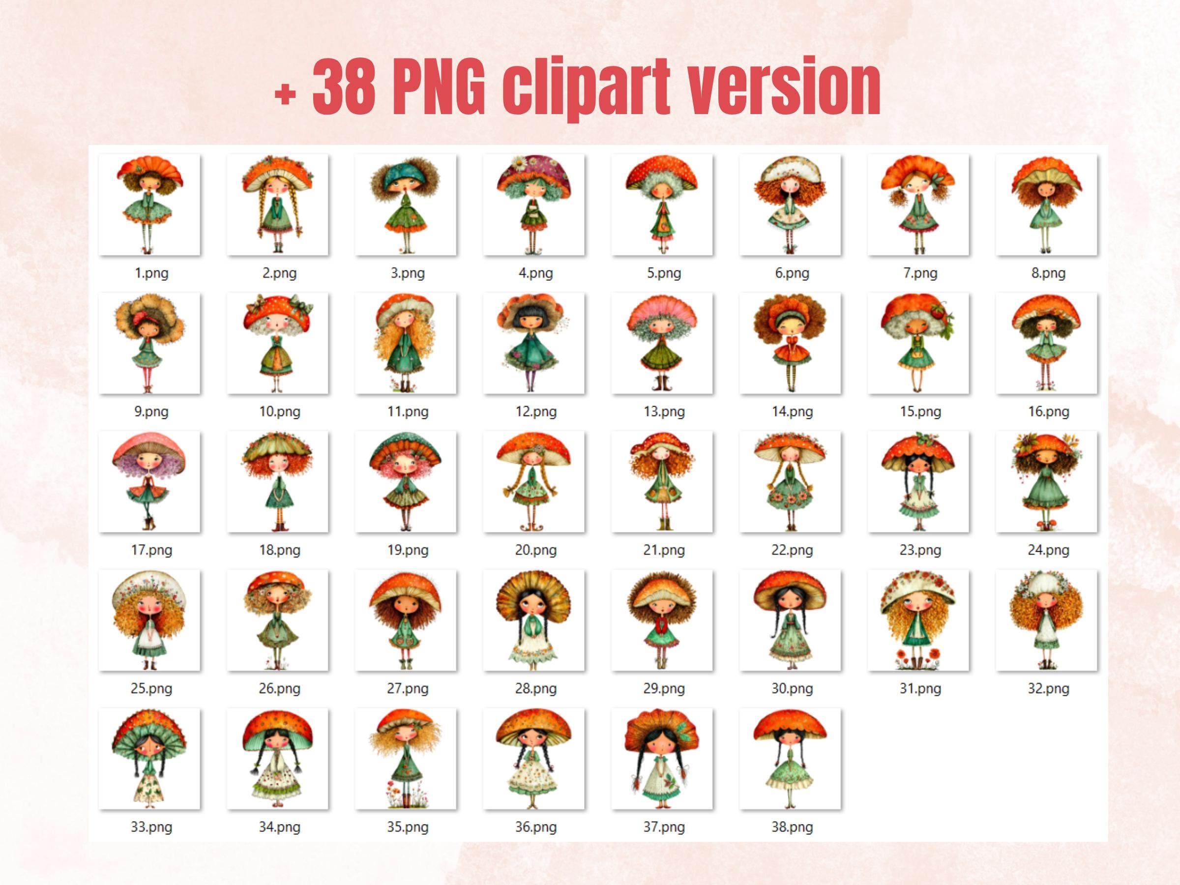 Whimsical Mushroom Girls Fussy Cuts, Printable Cut Outs, Junk Journal Ephemera, Cottagecore Scrapbook Pack, Fantasy Paper Craft