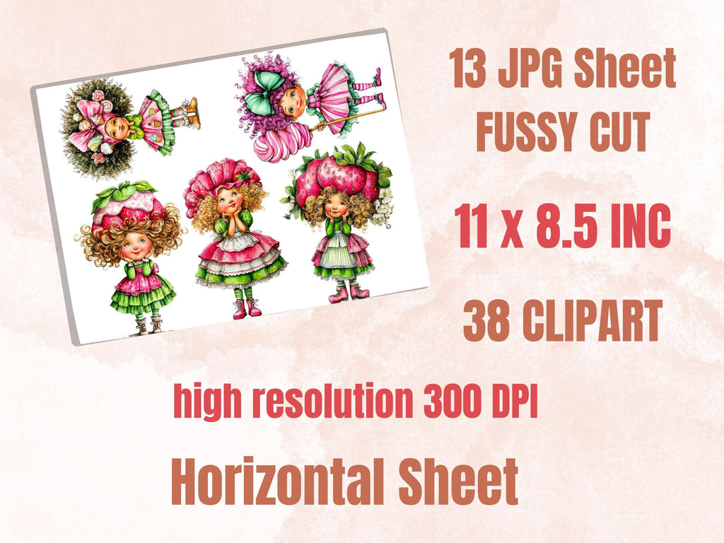 Whimsy Sweety Girls Fussy Cuts, Printable Cut Outs, Sweet Candy Ephemera, Junk Journal Scrapbook Pack, Cute Paper Craft