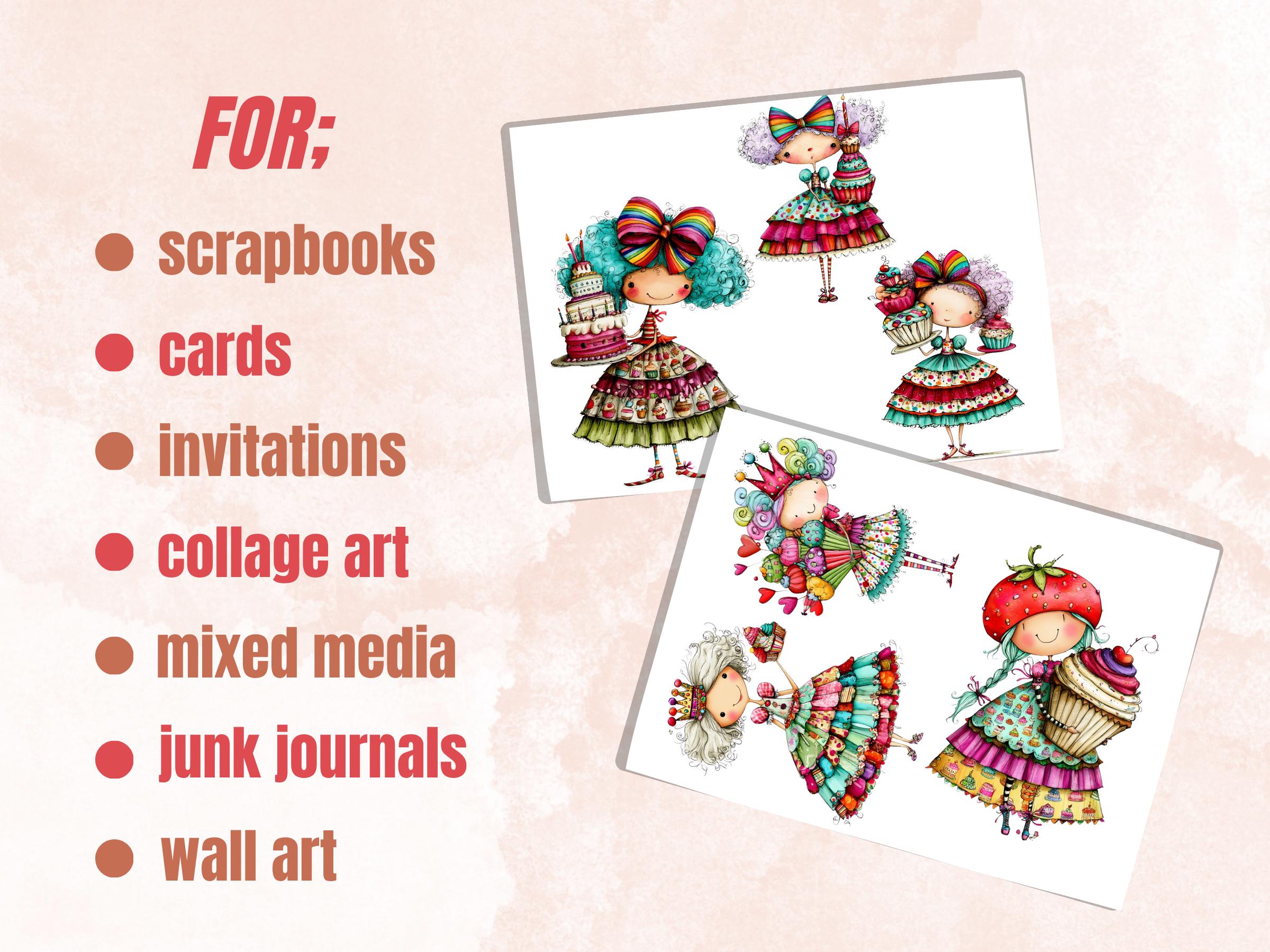 Quirky Birthday Girls Fussy Cuts, Printable Cut Outs, Birthday Girl Ephemera, Junk Journal Scrapbook Pack, Party Paper Craft