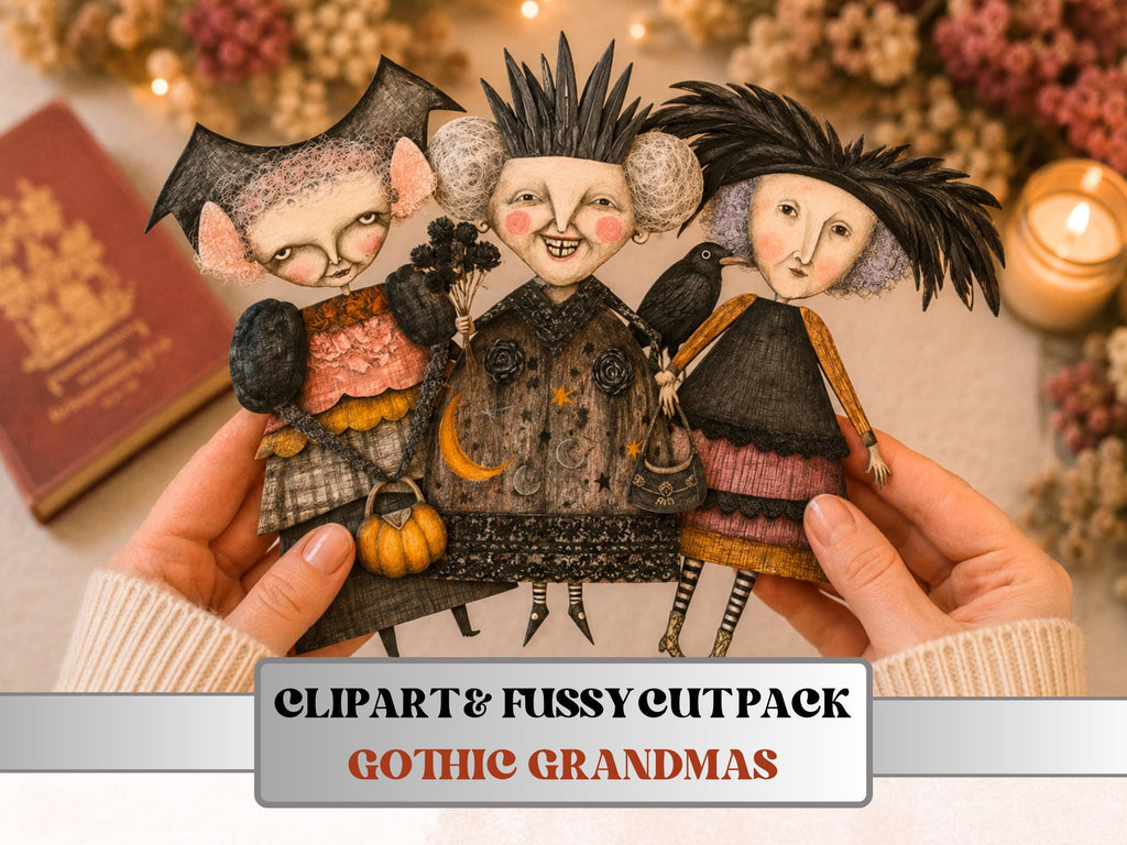Gothic Grandmas Fussy Cuts, Printable Cut Outs, Quirky Gothic Ephemera, Junk Journal Scrapbook Pack, Dark Whimsy Craft