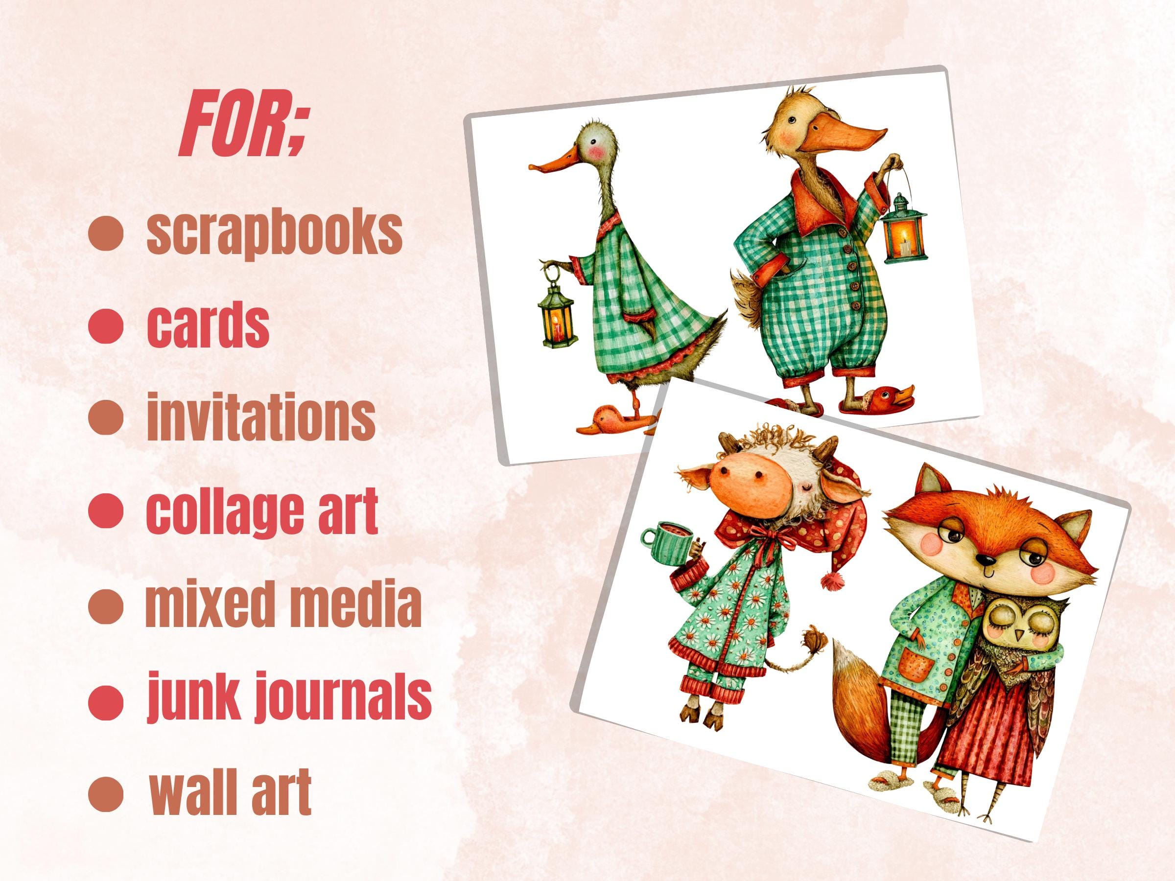 Pajama Animals Fussy Cuts, Printable Cut Outs, Funny Animal Ephemera, Junk Journal Scrapbook Pack, Quirky Paper Craft