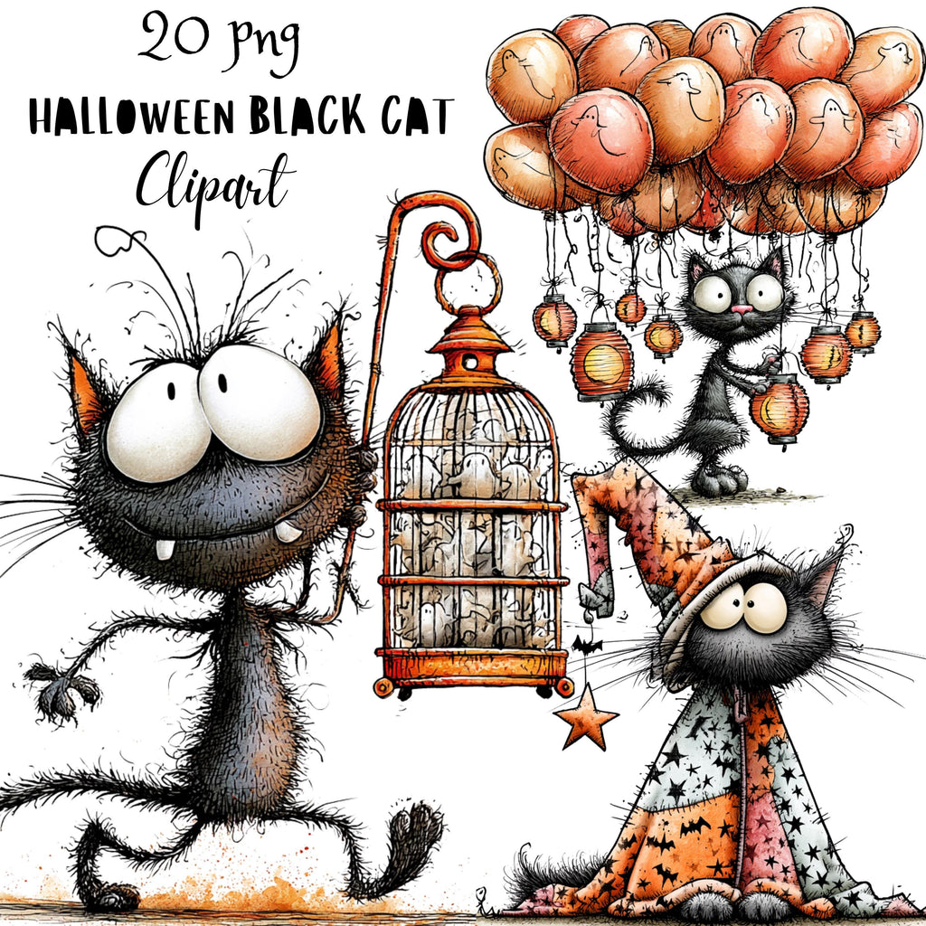 Halloween Black Cat Quirky Clipart