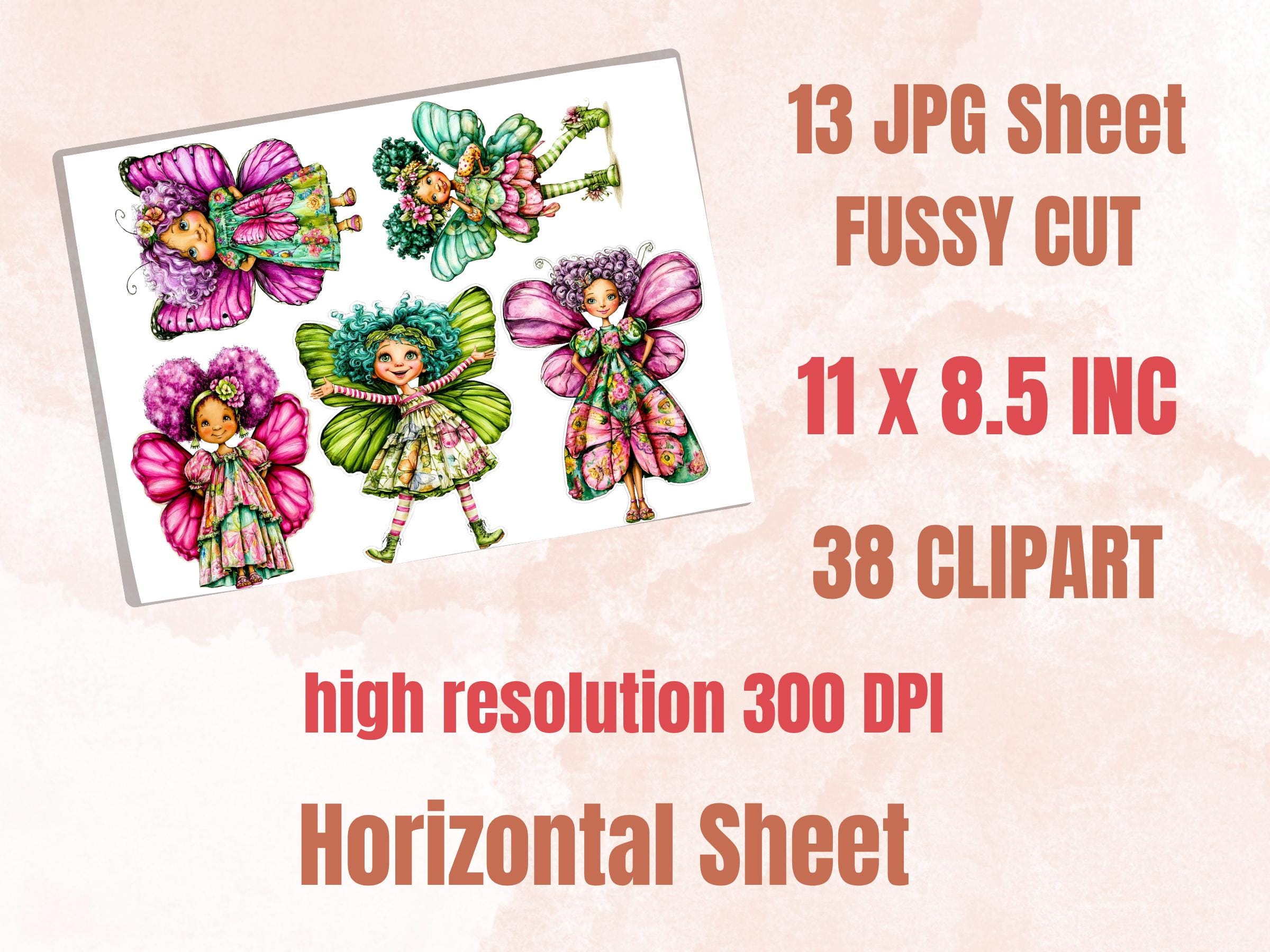 Butterfly Girls Fussy Cuts, Printable Cut Outs, Butterfly Ephemera, Junk Journal Scrapbook Pack, Whimsical Paper Craft