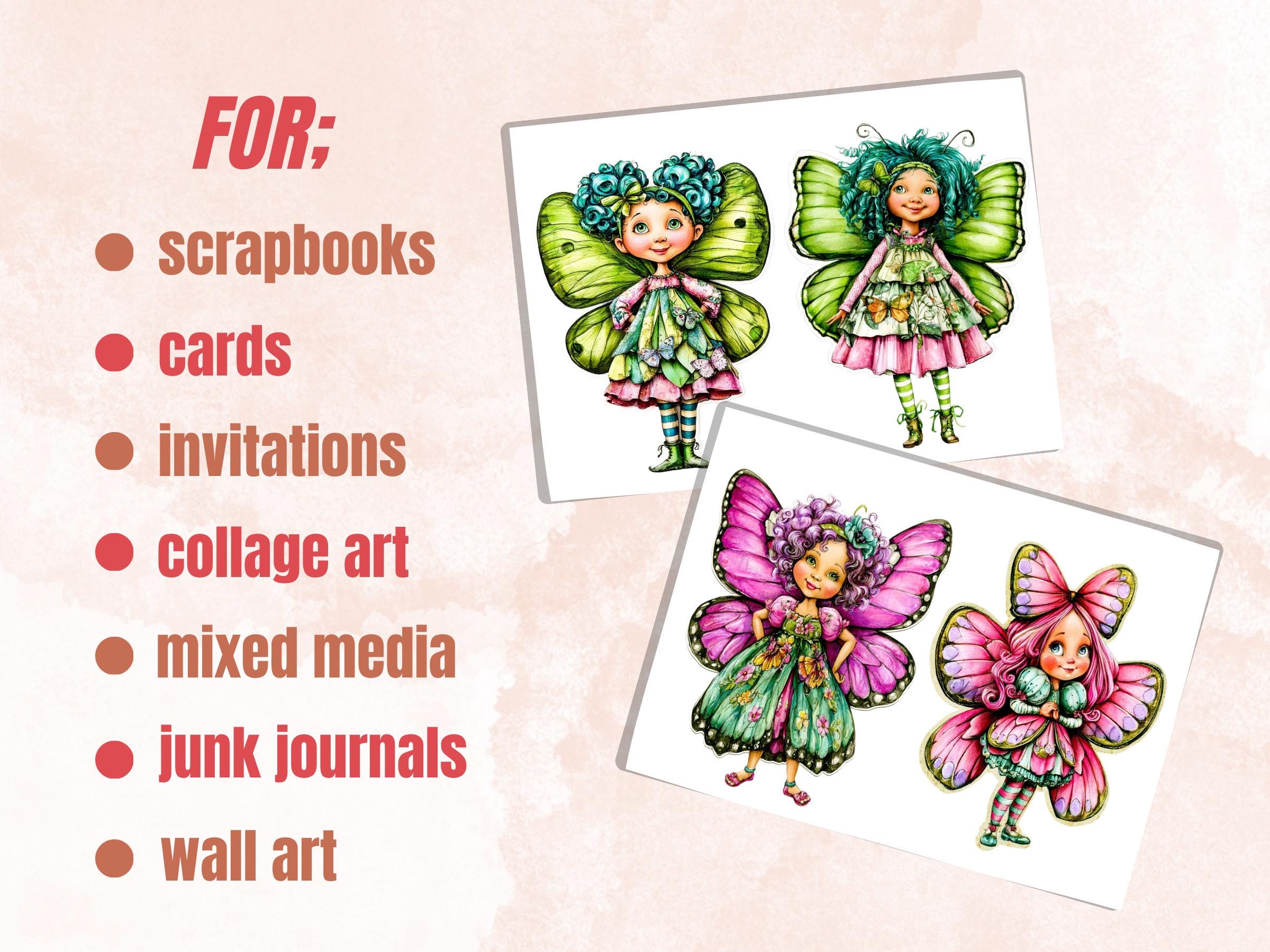 Butterfly Girls Fussy Cuts, Printable Cut Outs, Butterfly Ephemera, Junk Journal Scrapbook Pack, Whimsical Paper Craft
