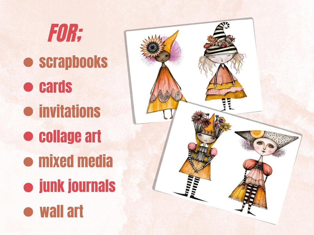 Whimsical Elves Fussy Cuts, Printable Cut Outs, Fantasy Elf Ephemera, Junk Journal Scrapbook Pack, Magical Paper Craft