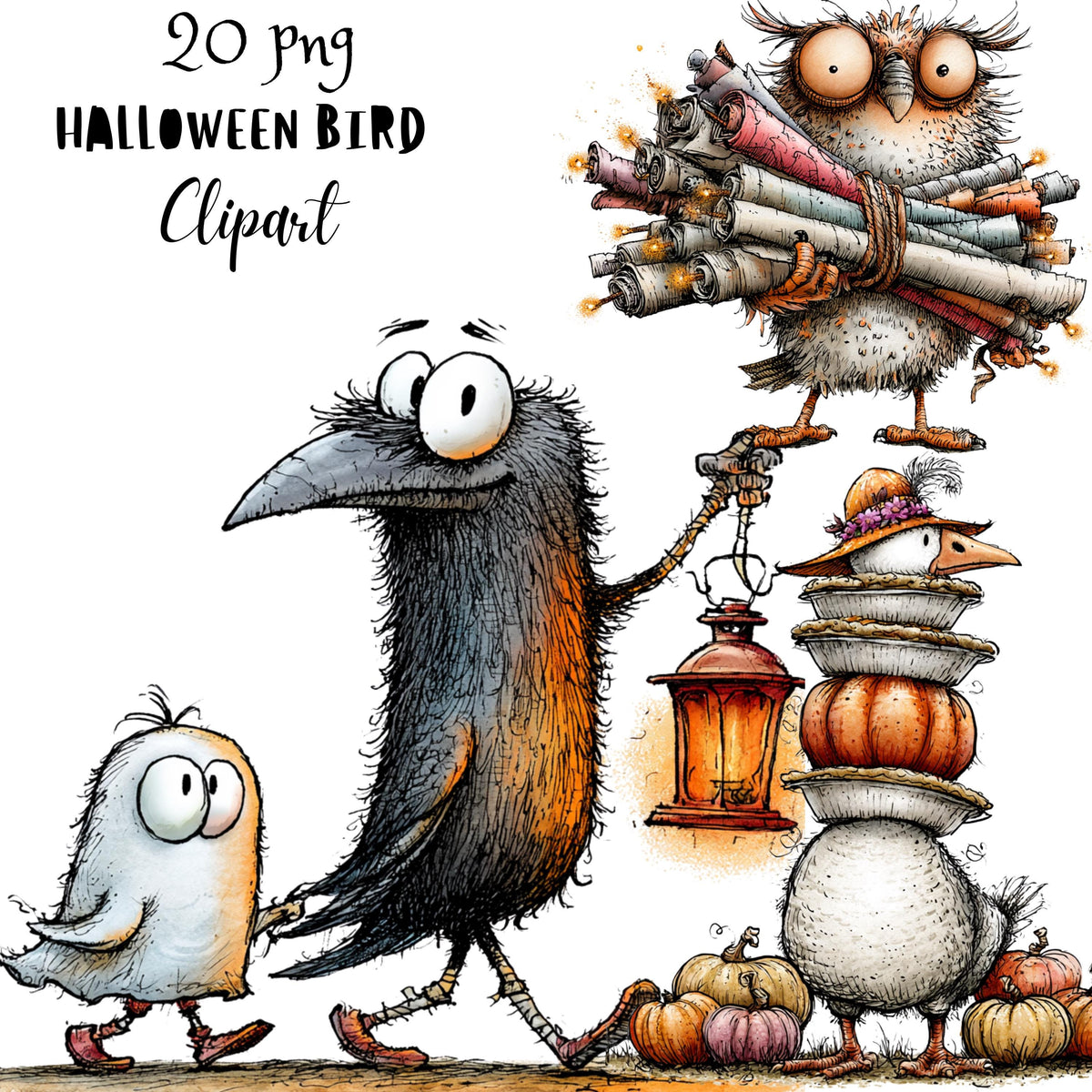 Halloween Birds Quirky Clipart