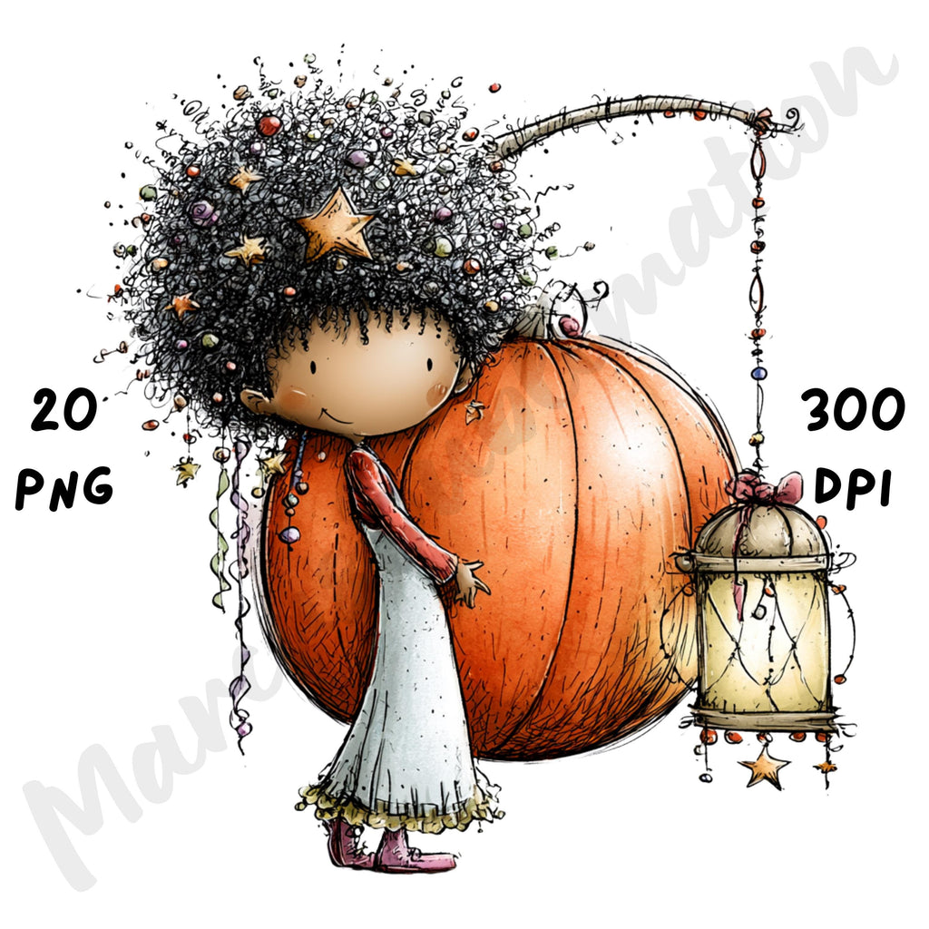 Afro Halloween Girl Quirky Clipart