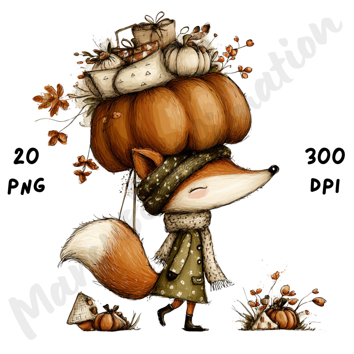 Fall Fox Whimsical Clipart Bundle