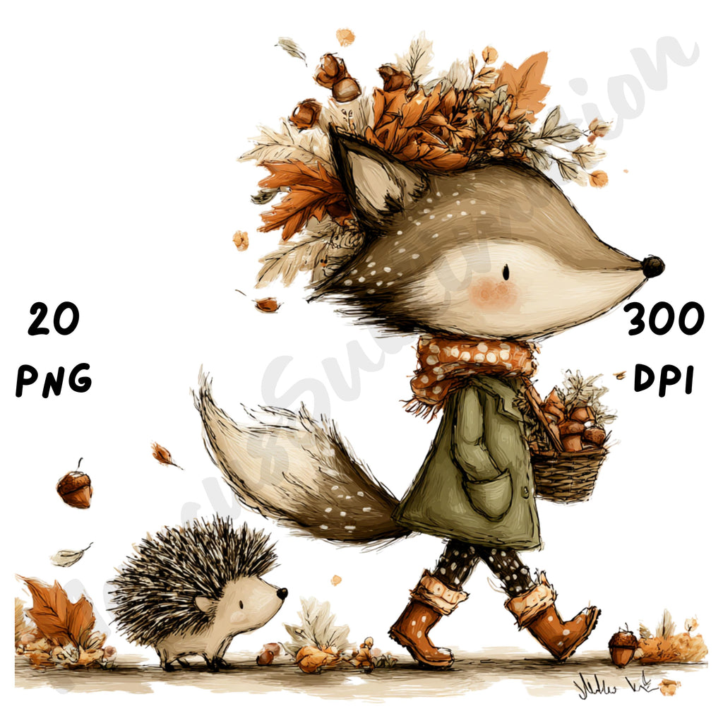 Fall Fox Whimsical Clipart Bundle
