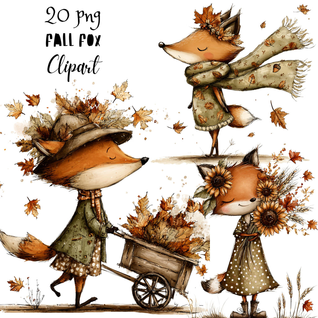 Fall Fox Whimsical Clipart Bundle